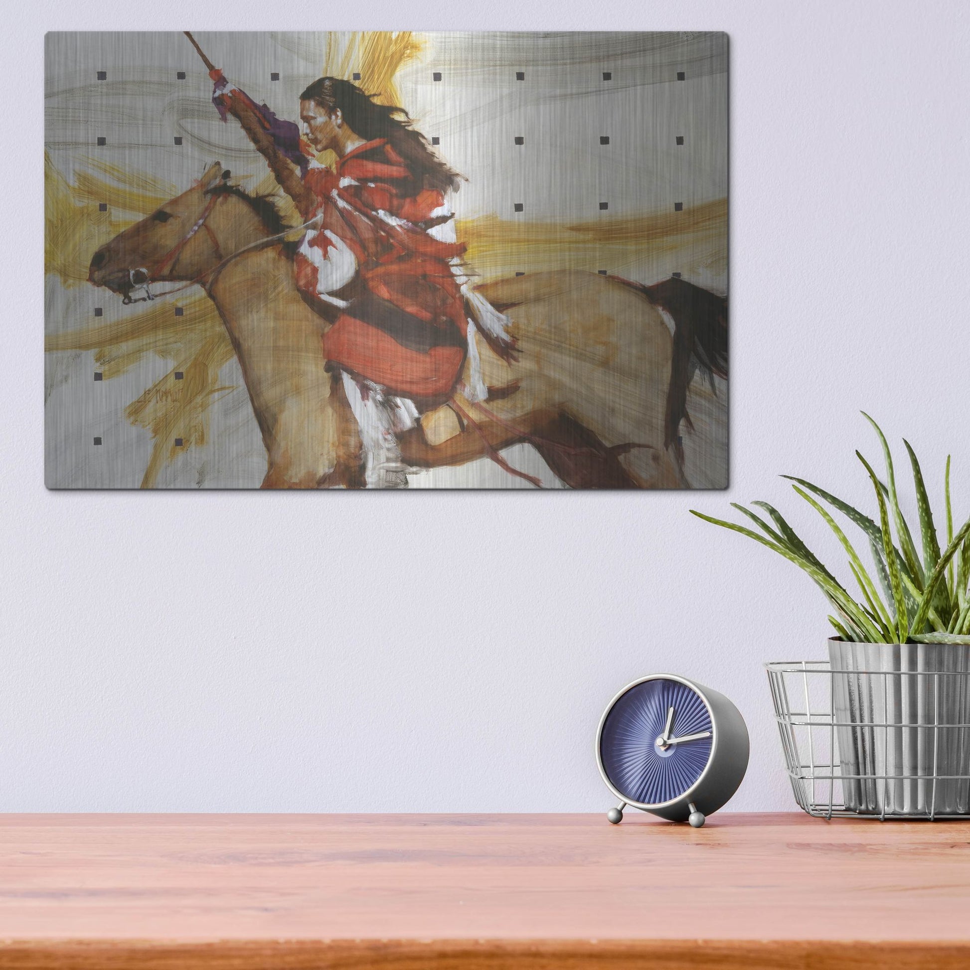 Luxe Metal Art 'Indian On Horseback' by J. E. Knauf, Metal Wall Art,16x12