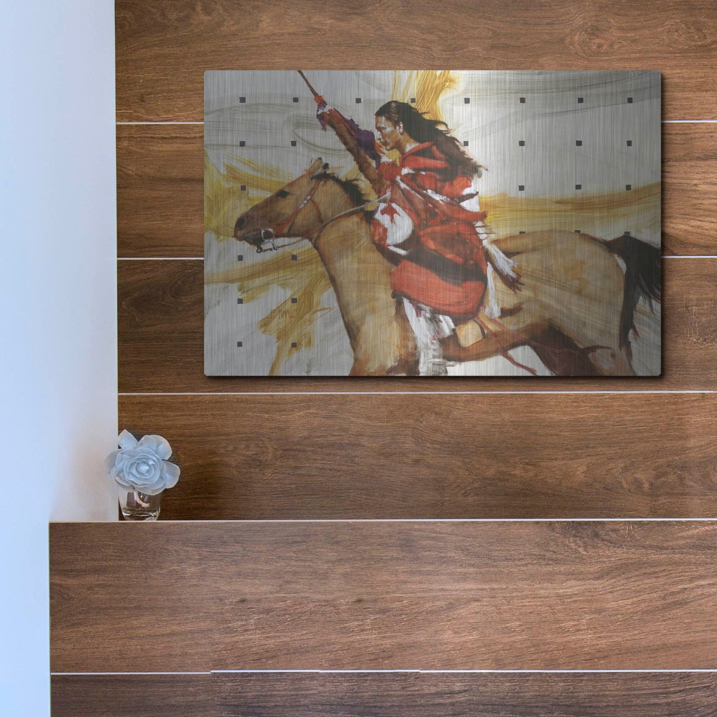 Luxe Metal Art 'Indian On Horseback' by J. E. Knauf, Metal Wall Art,16x12