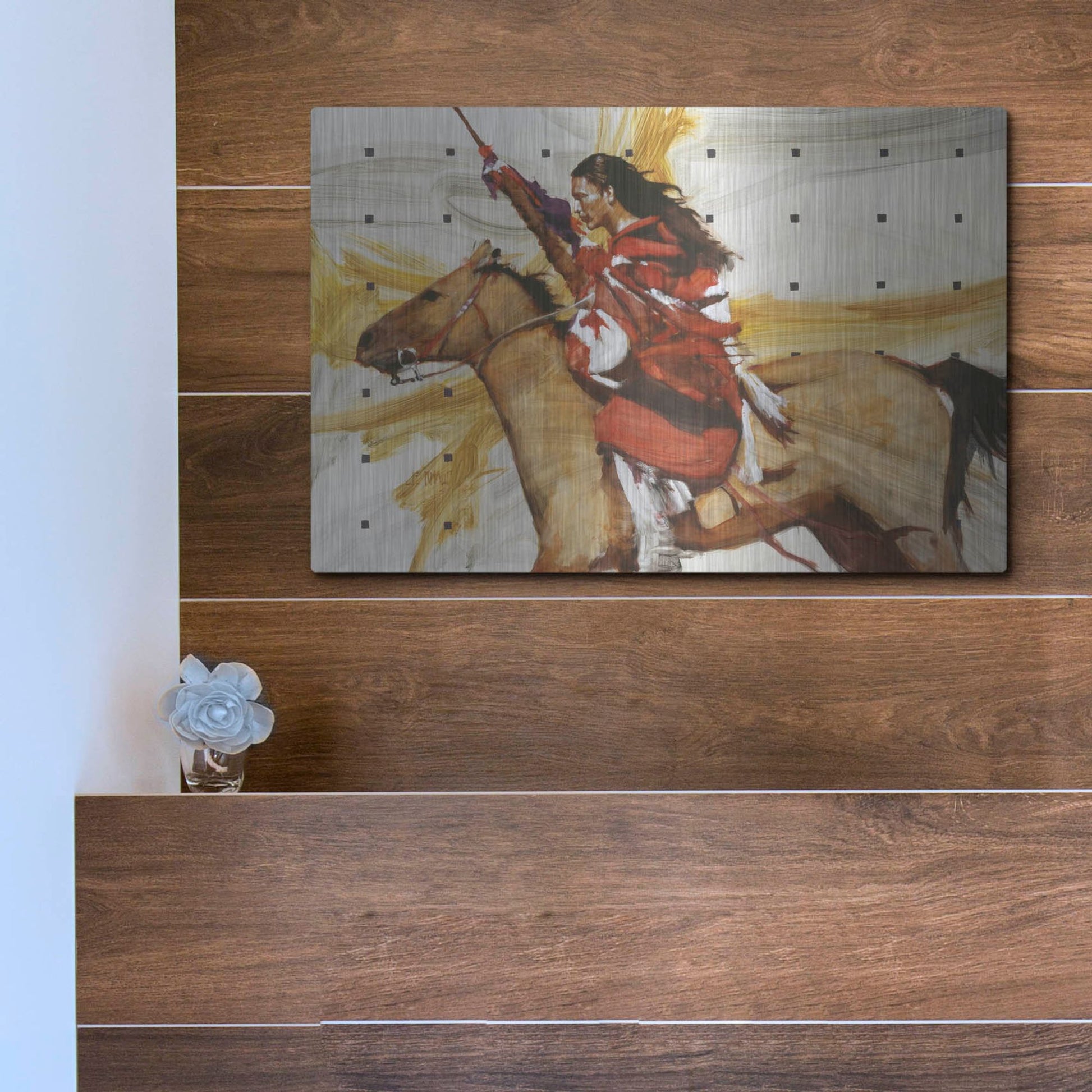 Luxe Metal Art 'Indian On Horseback' by J. E. Knauf, Metal Wall Art,16x12