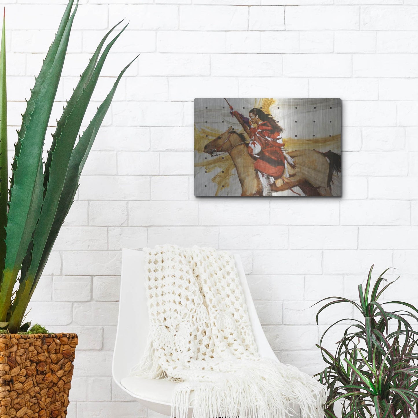 Luxe Metal Art 'Indian On Horseback' by J. E. Knauf, Metal Wall Art,16x12