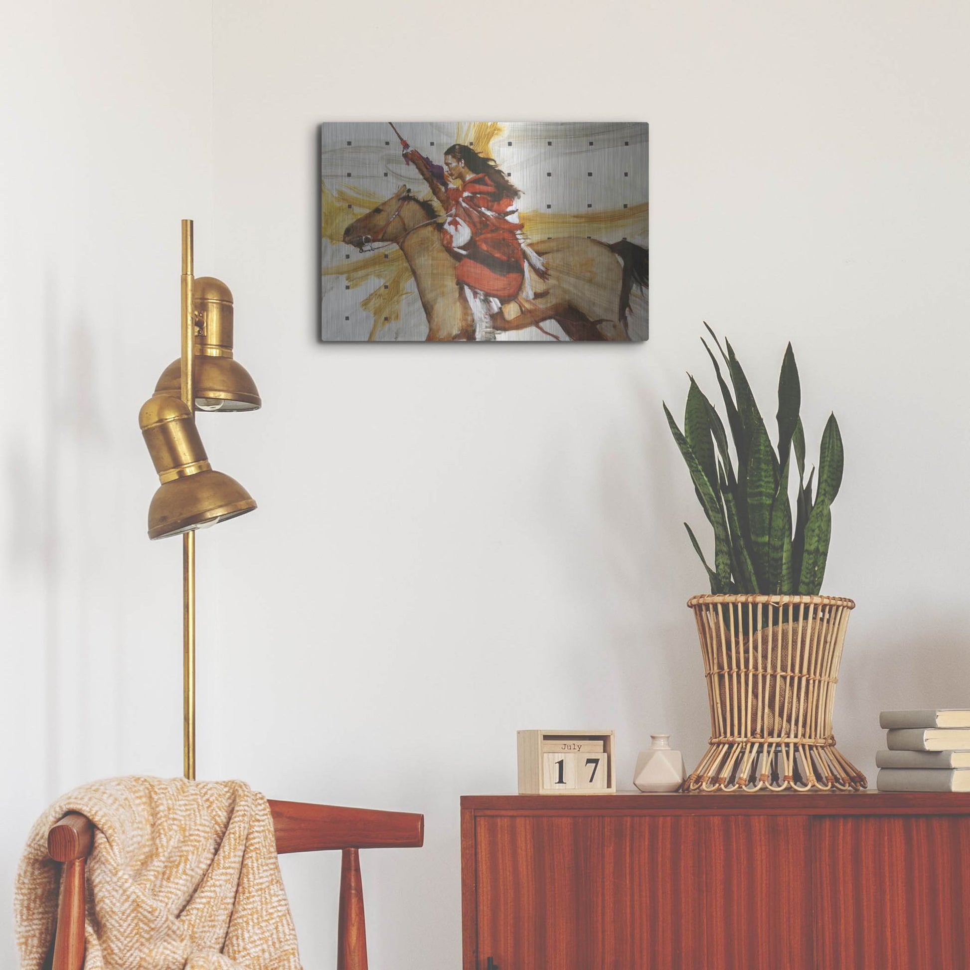 Luxe Metal Art 'Indian On Horseback' by J. E. Knauf, Metal Wall Art,24x16