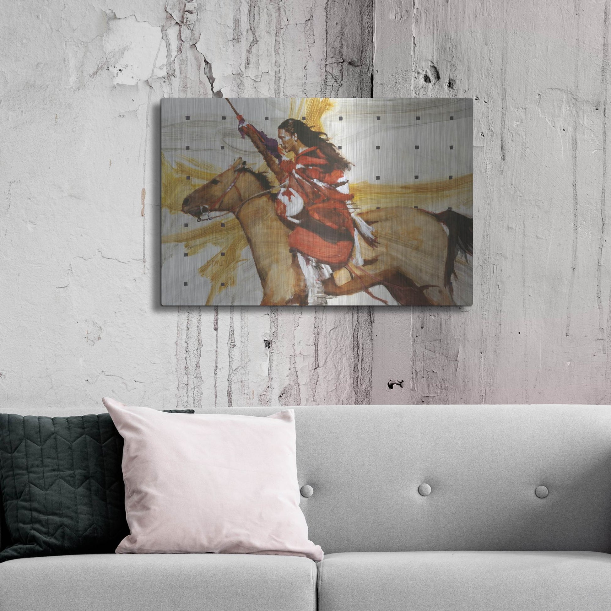 Luxe Metal Art 'Indian On Horseback' by J. E. Knauf, Metal Wall Art,36x24