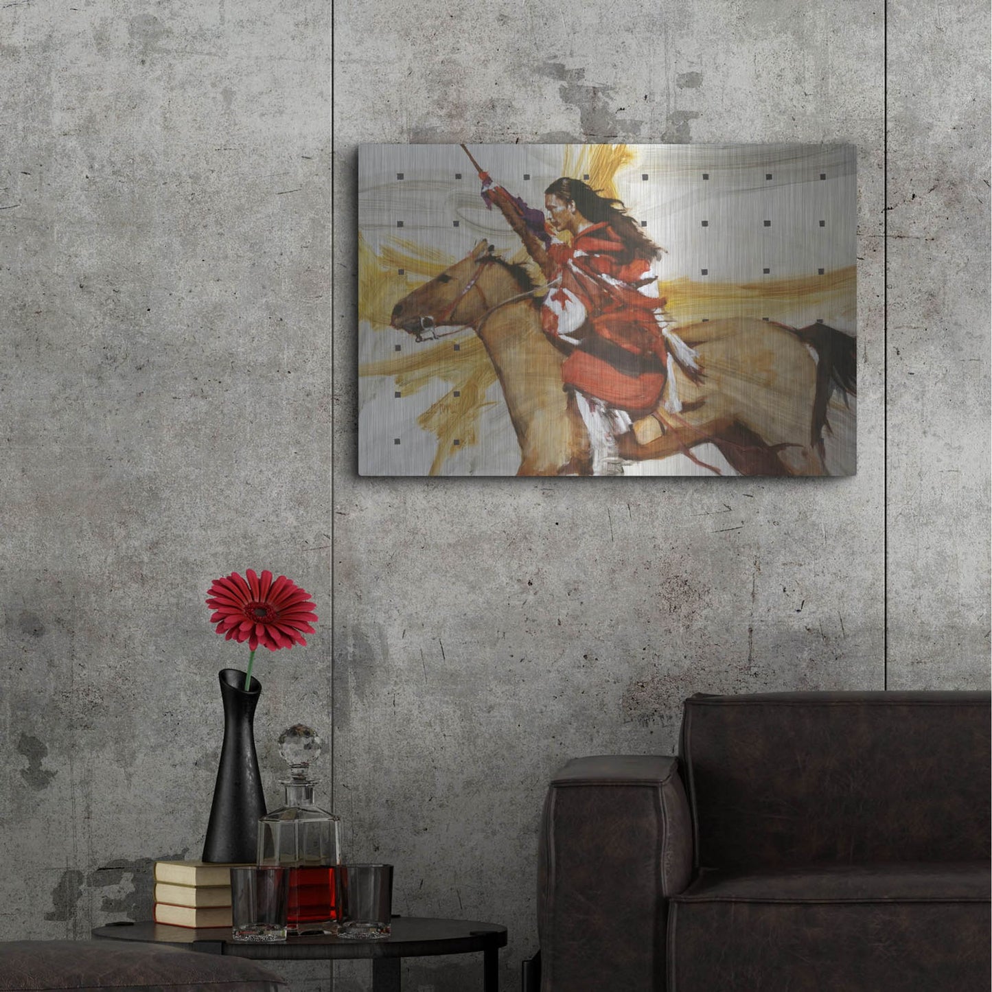 Luxe Metal Art 'Indian On Horseback' by J. E. Knauf, Metal Wall Art,36x24