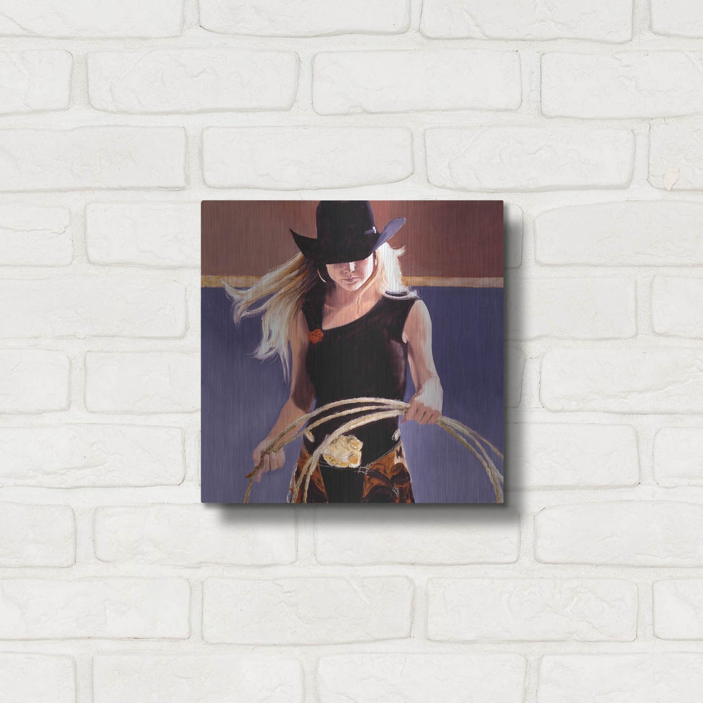 Luxe Metal Art 'Ropin'' by J. E. Knauf, Metal Wall Art,12x12