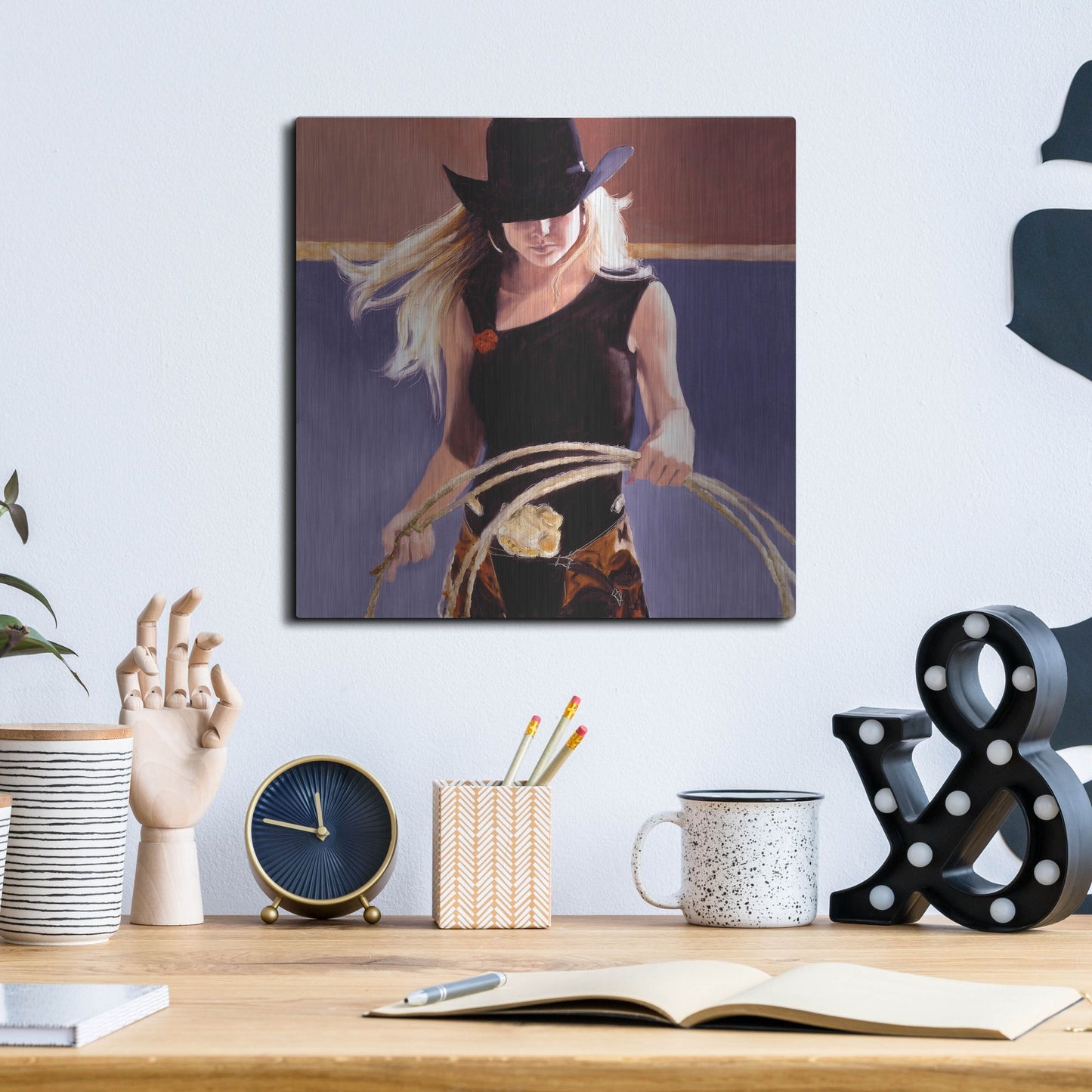 Luxe Metal Art 'Ropin'' by J. E. Knauf, Metal Wall Art,12x12