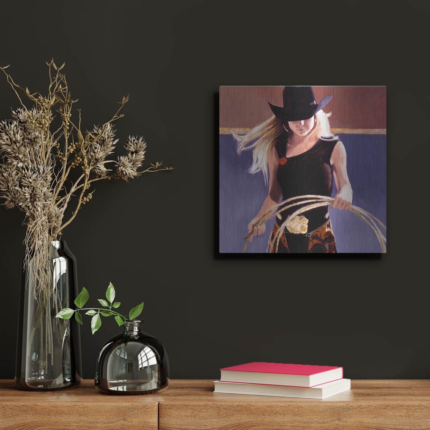 Luxe Metal Art 'Ropin'' by J. E. Knauf, Metal Wall Art,12x12