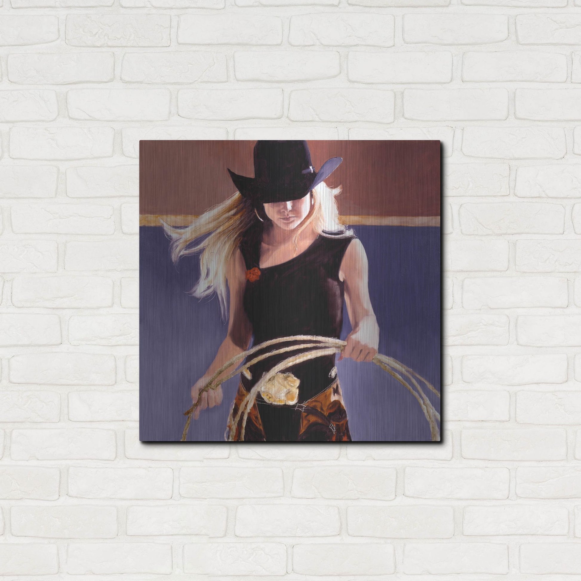 Luxe Metal Art 'Ropin'' by J. E. Knauf, Metal Wall Art,24x24
