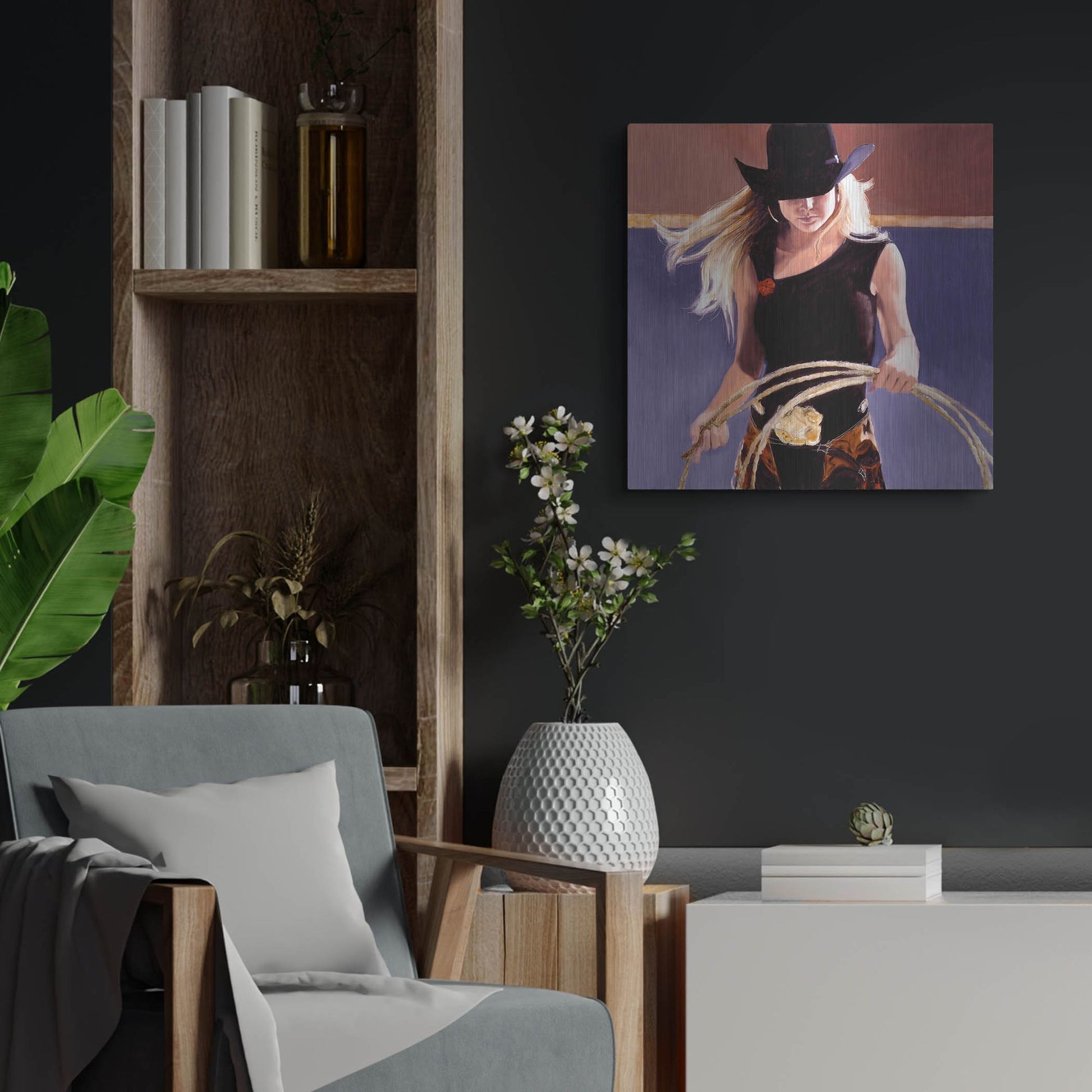 Luxe Metal Art 'Ropin'' by J. E. Knauf, Metal Wall Art,24x24