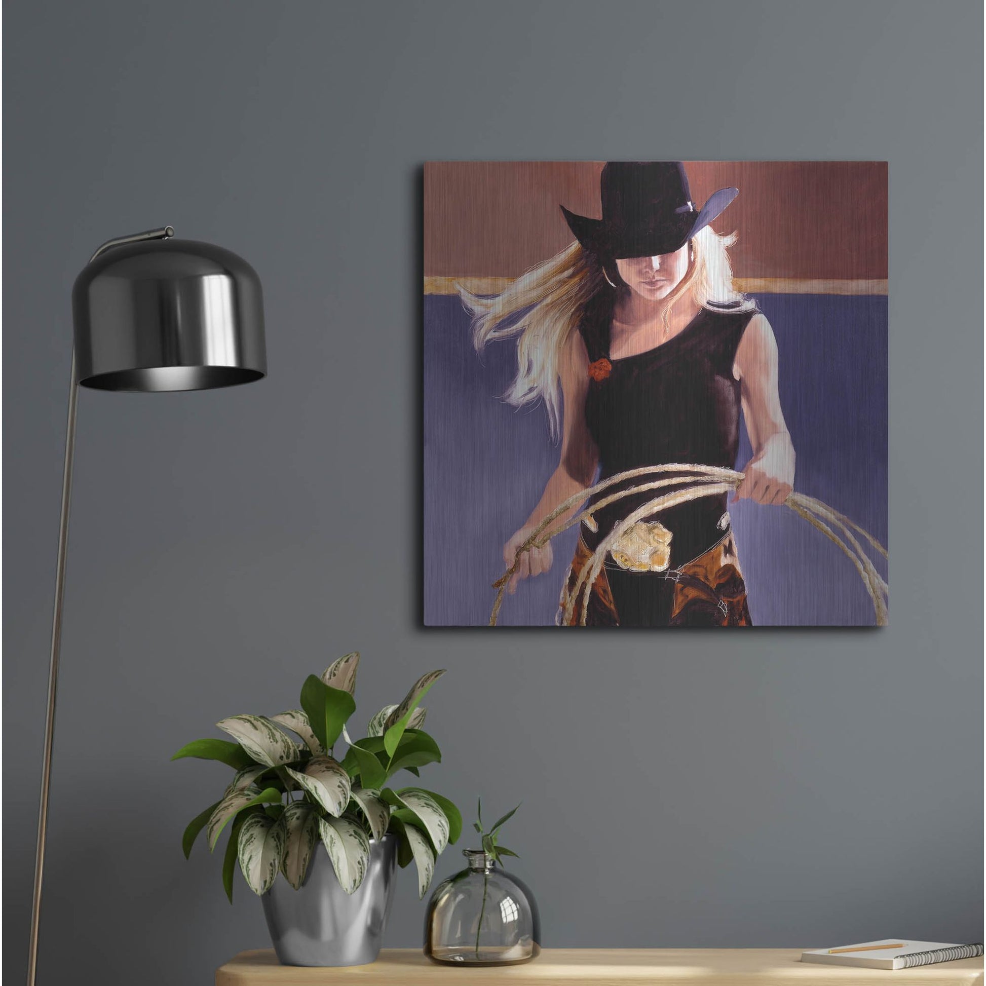 Luxe Metal Art 'Ropin'' by J. E. Knauf, Metal Wall Art,24x24