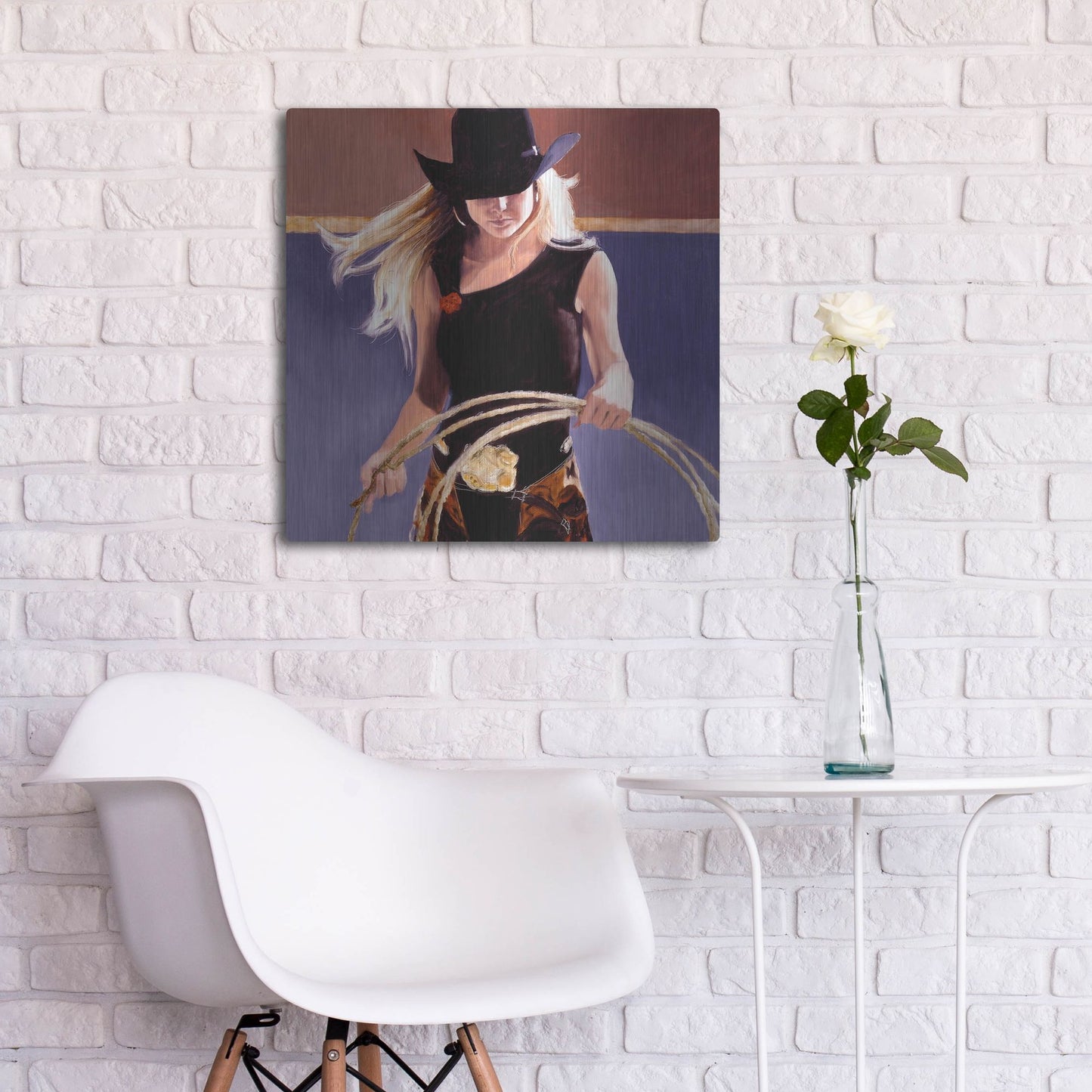 Luxe Metal Art 'Ropin'' by J. E. Knauf, Metal Wall Art,24x24