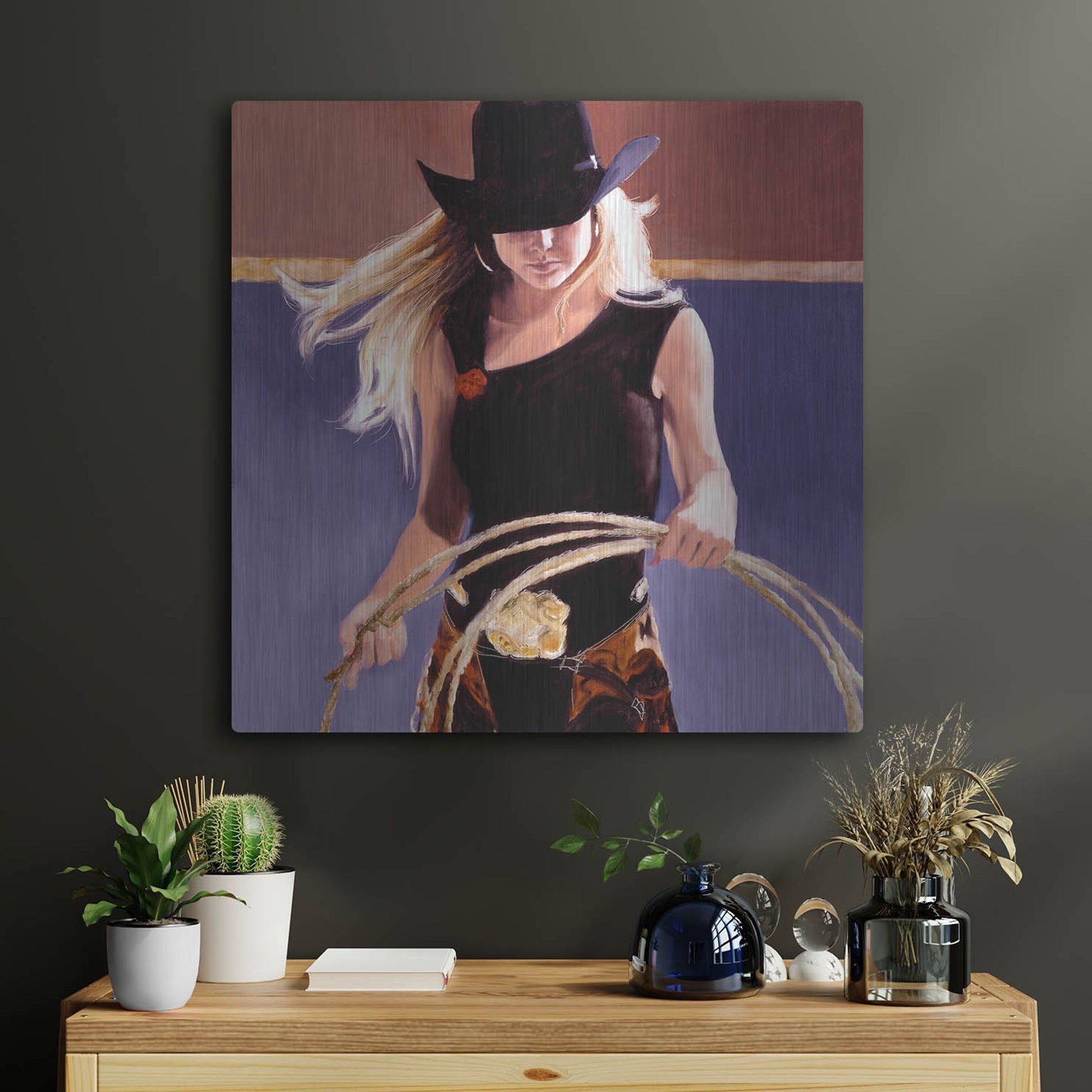 Luxe Metal Art 'Ropin'' by J. E. Knauf, Metal Wall Art,24x24