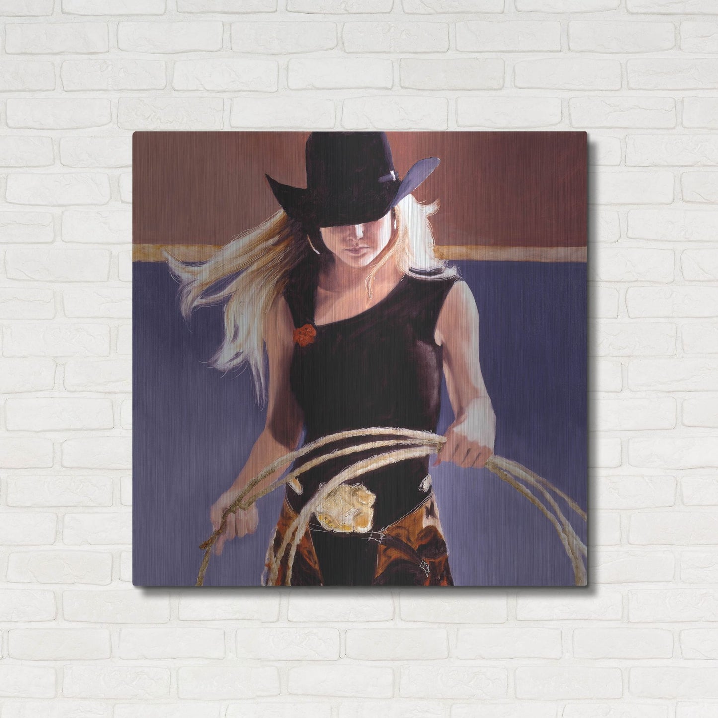 Luxe Metal Art 'Ropin'' by J. E. Knauf, Metal Wall Art,36x36