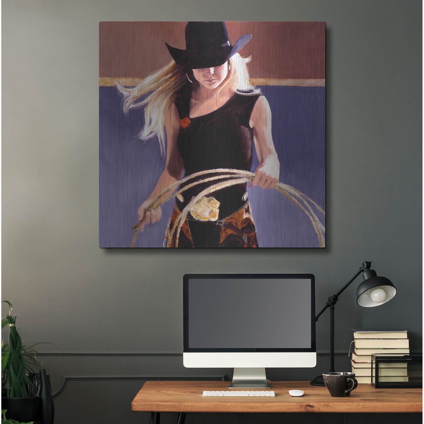 Luxe Metal Art 'Ropin'' by J. E. Knauf, Metal Wall Art,36x36