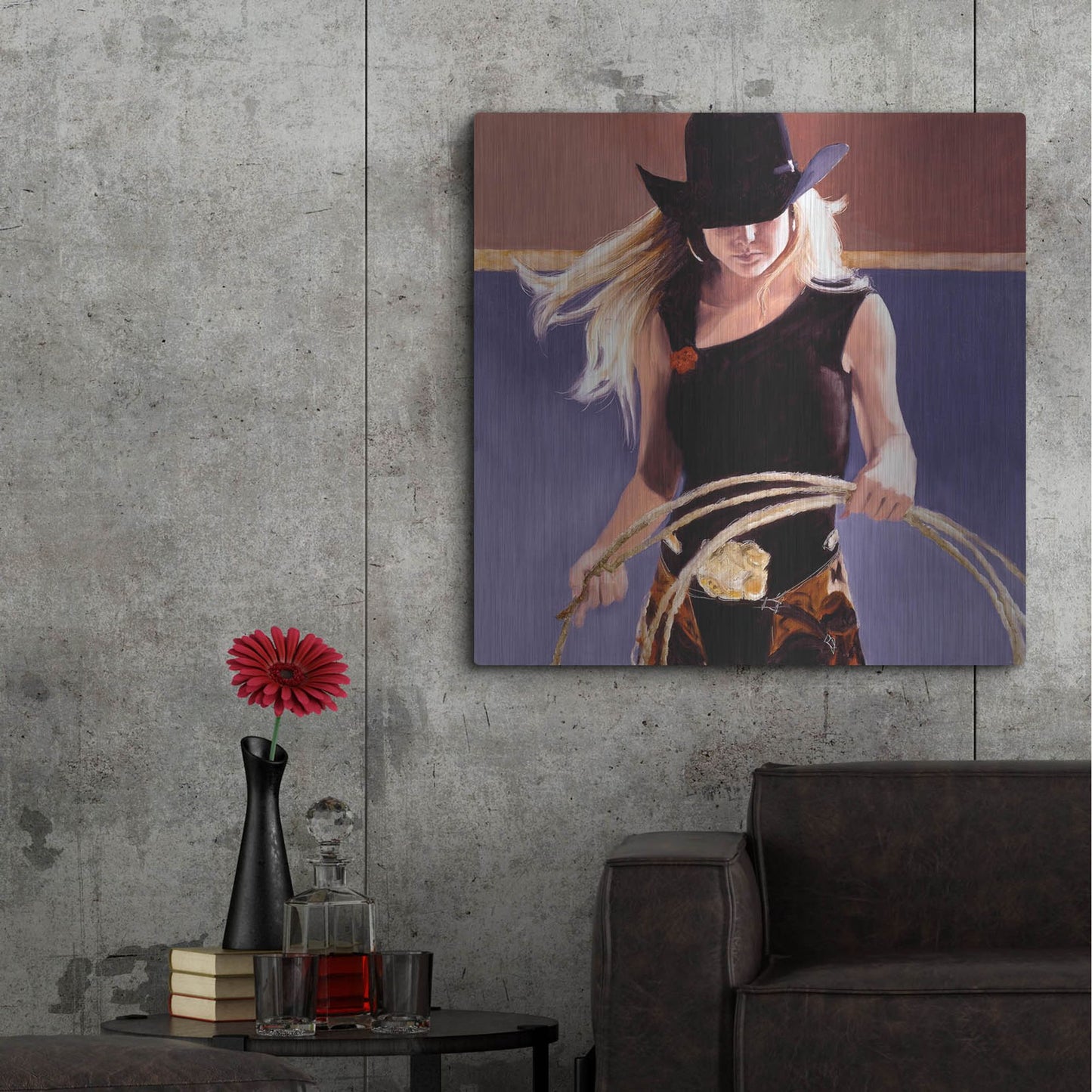 Luxe Metal Art 'Ropin'' by J. E. Knauf, Metal Wall Art,36x36