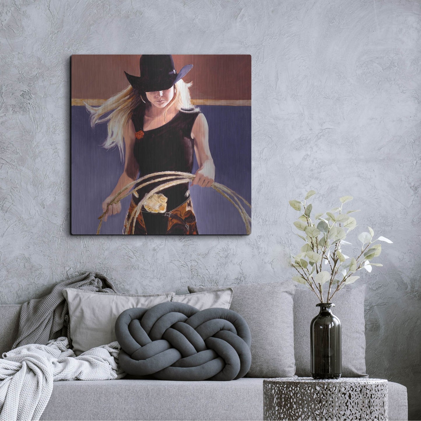 Luxe Metal Art 'Ropin'' by J. E. Knauf, Metal Wall Art,36x36