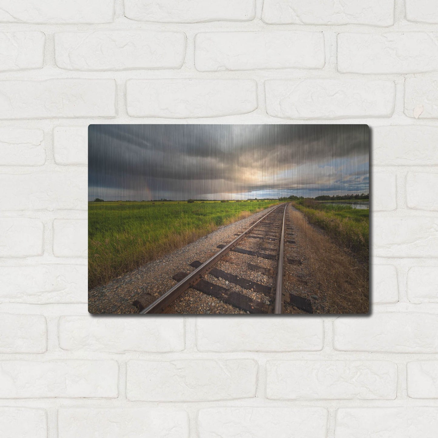 Luxe Metal Art 'Train Track Sunset 1' by Joe Reimer Photography, Metal Wall Art,16x12