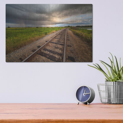 Luxe Metal Art 'Train Track Sunset 1' by Joe Reimer Photography, Metal Wall Art,16x12