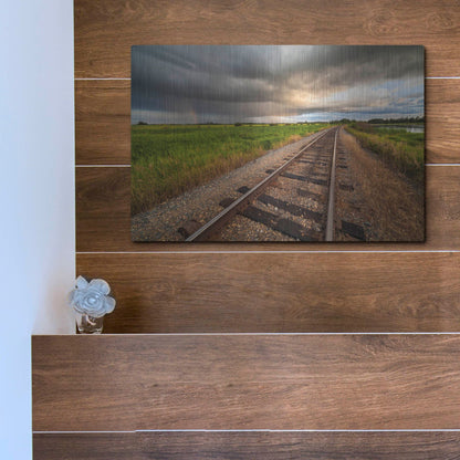 Luxe Metal Art 'Train Track Sunset 1' by Joe Reimer Photography, Metal Wall Art,16x12