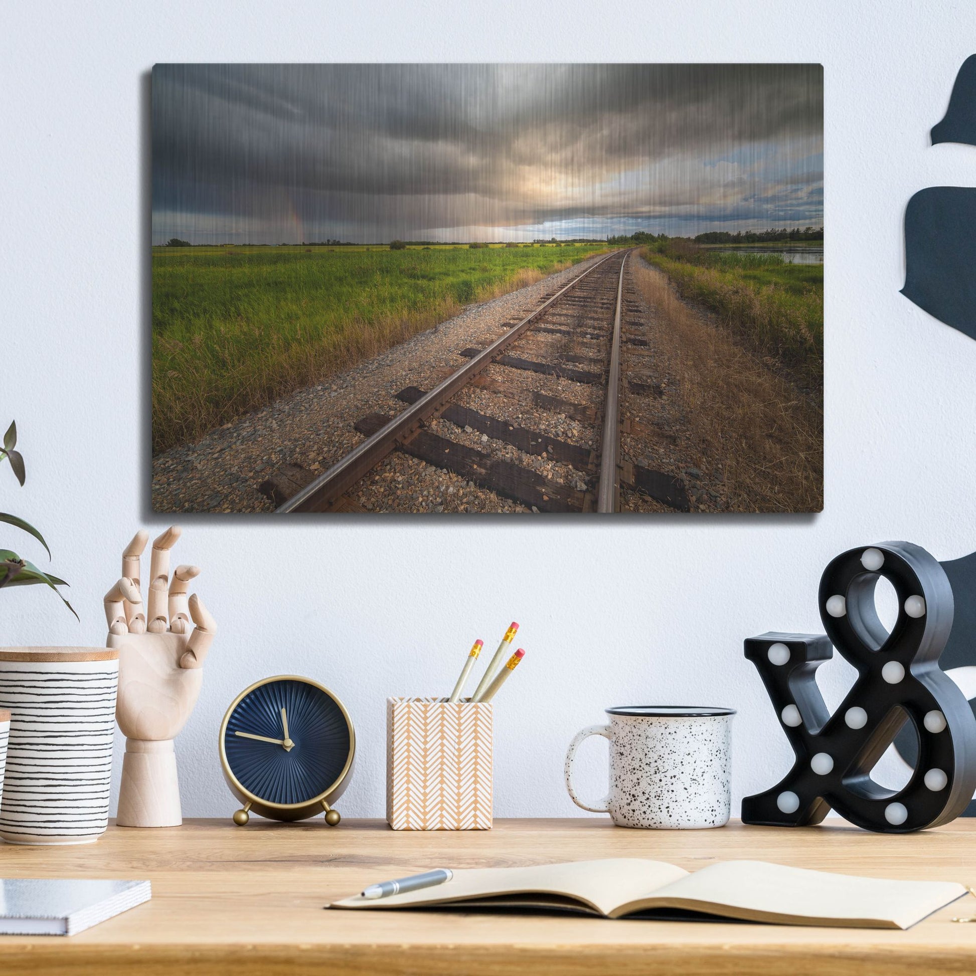 Luxe Metal Art 'Train Track Sunset 1' by Joe Reimer Photography, Metal Wall Art,16x12