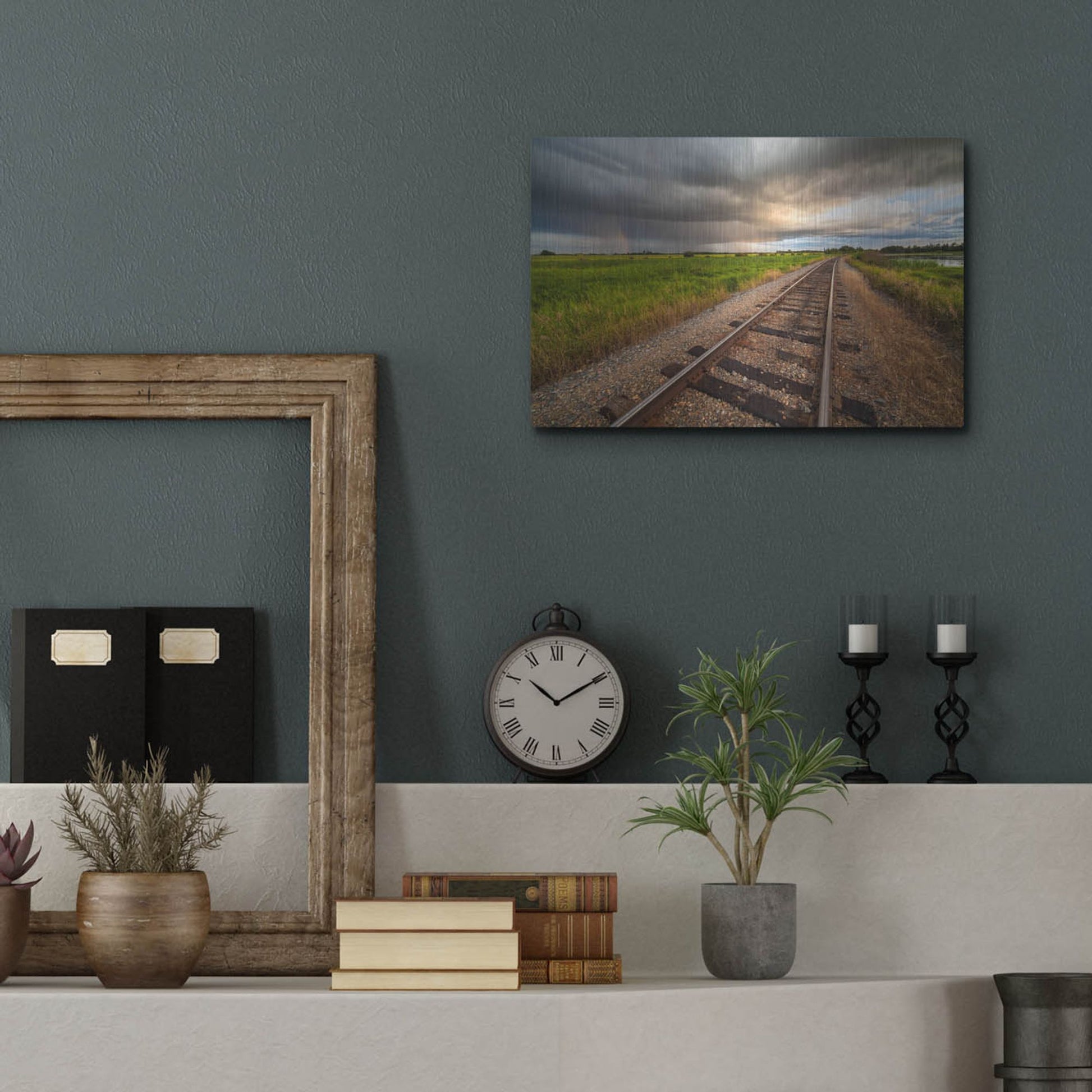 Luxe Metal Art 'Train Track Sunset 1' by Joe Reimer Photography, Metal Wall Art,16x12