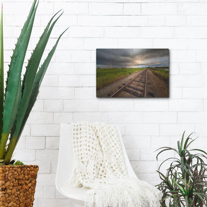 Luxe Metal Art 'Train Track Sunset 1' by Joe Reimer Photography, Metal Wall Art,16x12