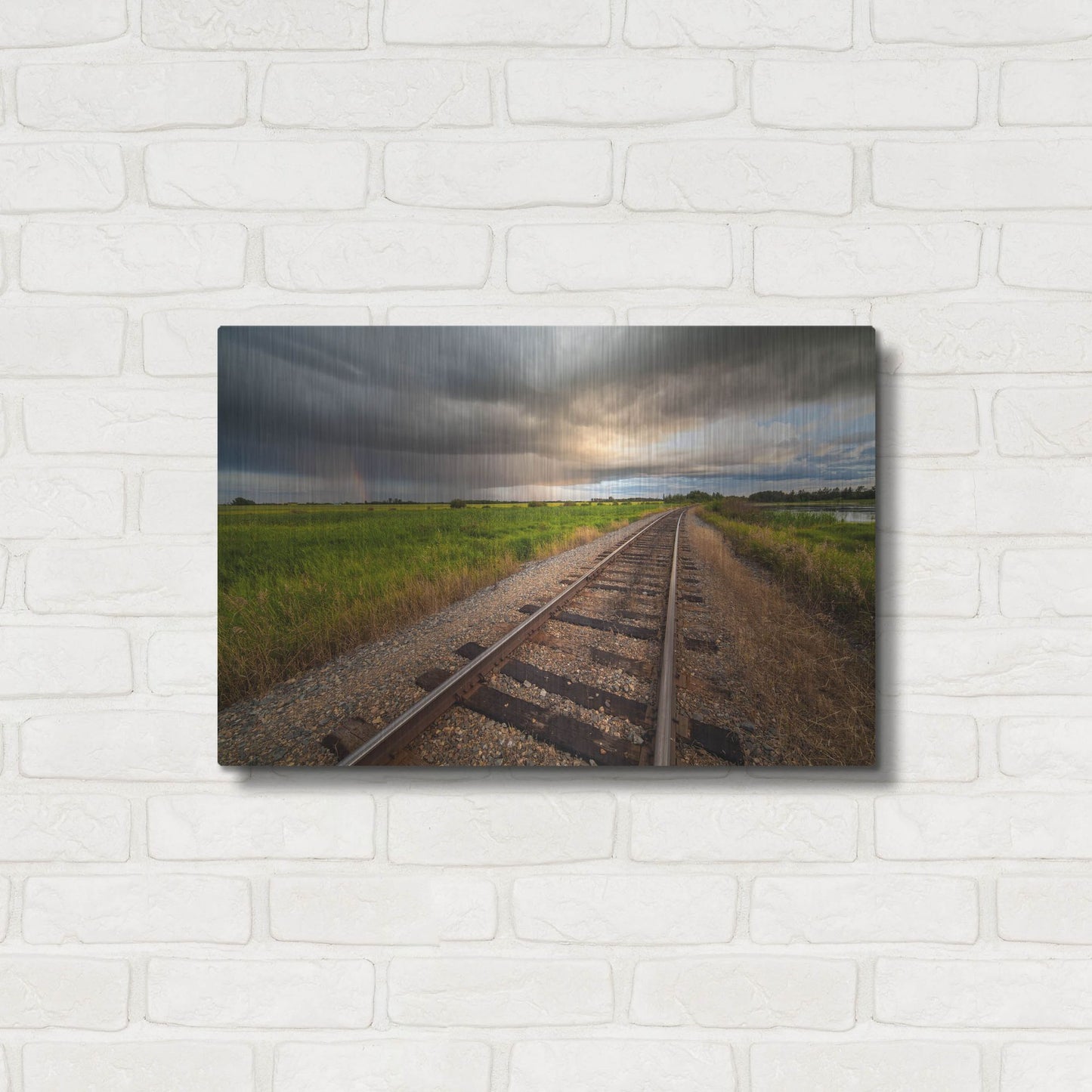 Luxe Metal Art 'Train Track Sunset 1' by Joe Reimer Photography, Metal Wall Art,24x16