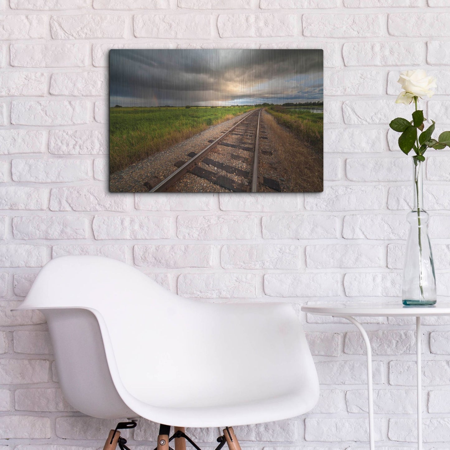 Luxe Metal Art 'Train Track Sunset 1' by Joe Reimer Photography, Metal Wall Art,24x16