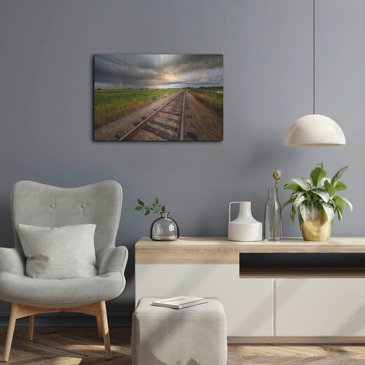 Luxe Metal Art 'Train Track Sunset 1' by Joe Reimer Photography, Metal Wall Art,24x16