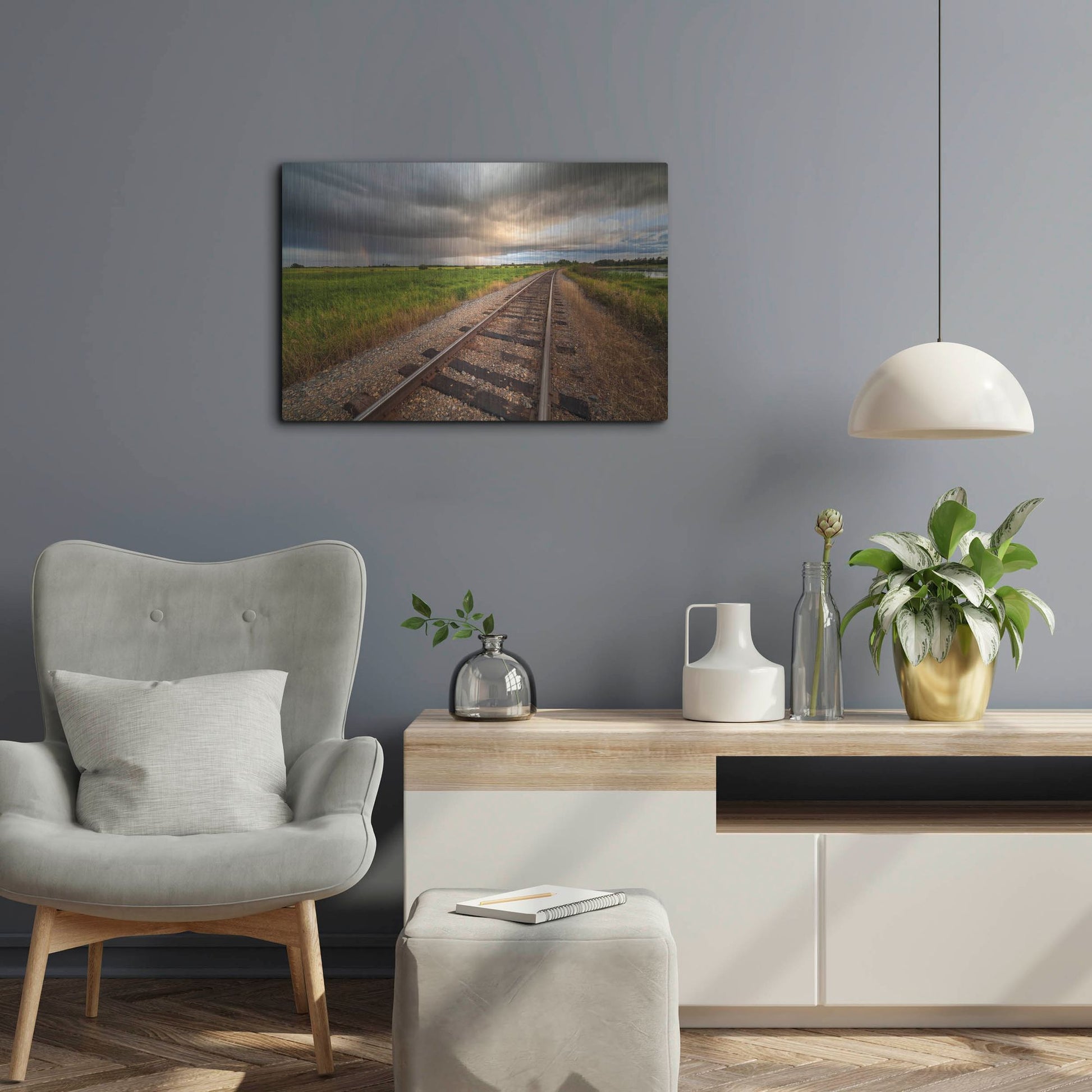 Luxe Metal Art 'Train Track Sunset 1' by Joe Reimer Photography, Metal Wall Art,24x16