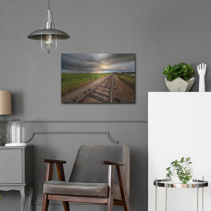 Luxe Metal Art 'Train Track Sunset 1' by Joe Reimer Photography, Metal Wall Art,24x16