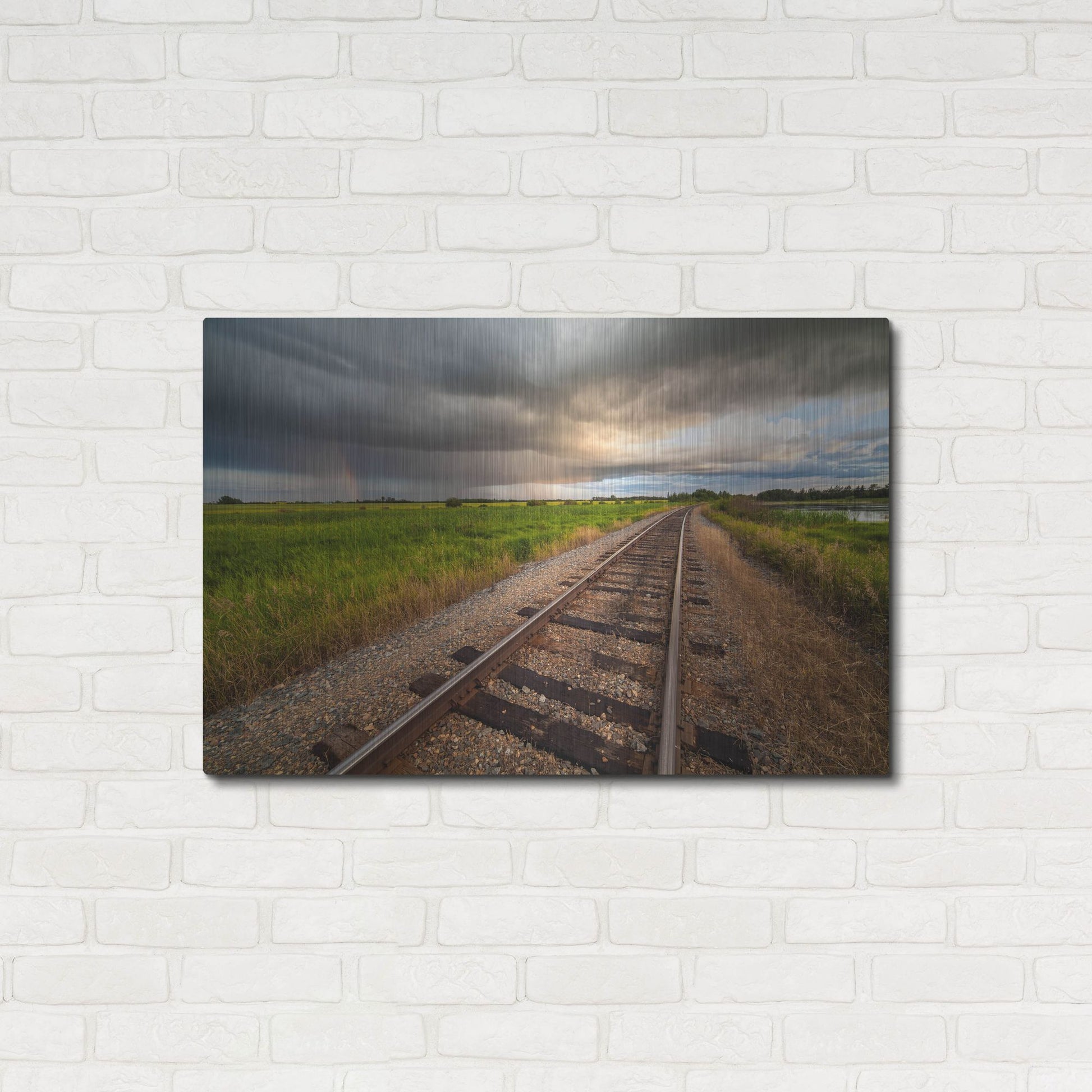 Luxe Metal Art 'Train Track Sunset 1' by Joe Reimer Photography, Metal Wall Art,36x24