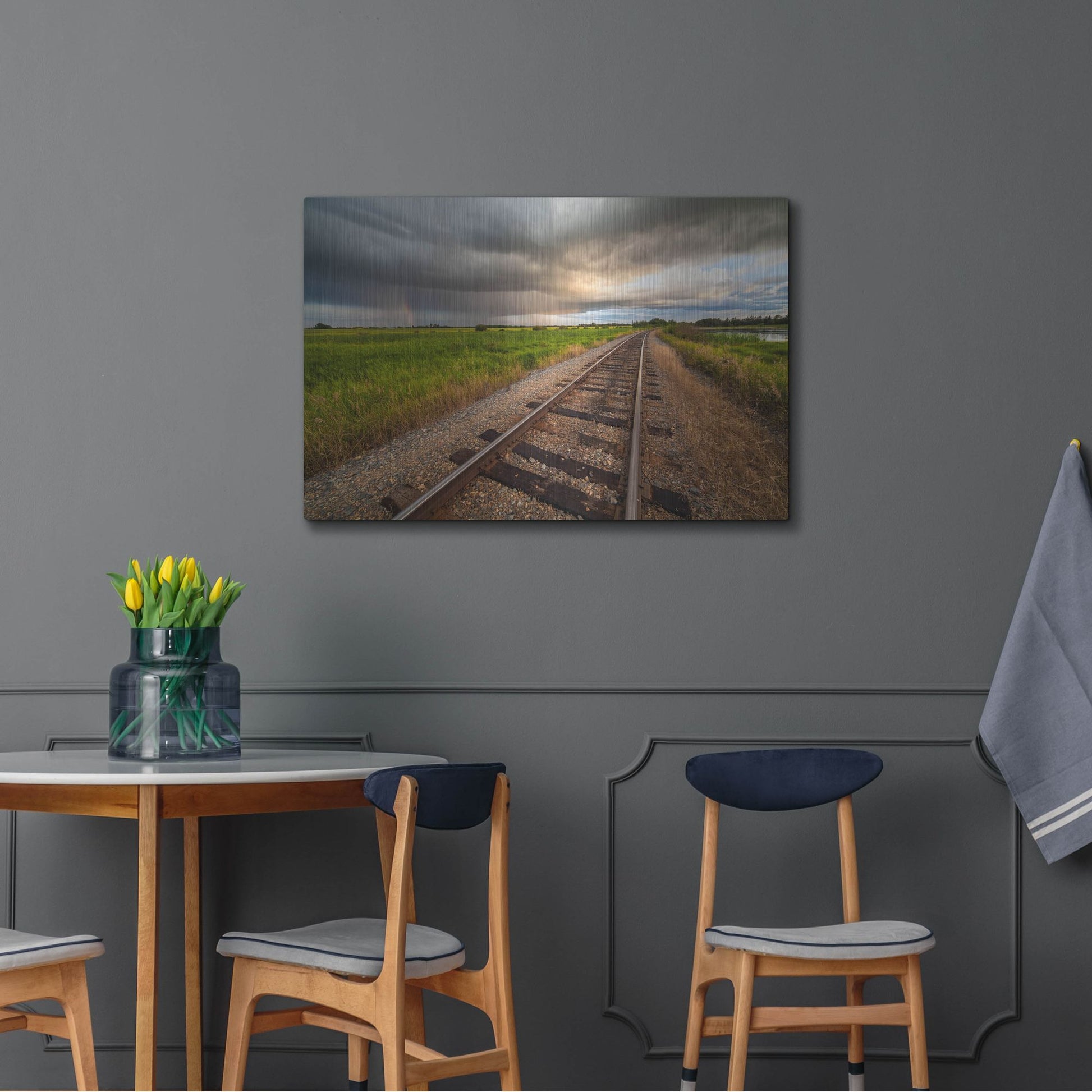 Luxe Metal Art 'Train Track Sunset 1' by Joe Reimer Photography, Metal Wall Art,36x24