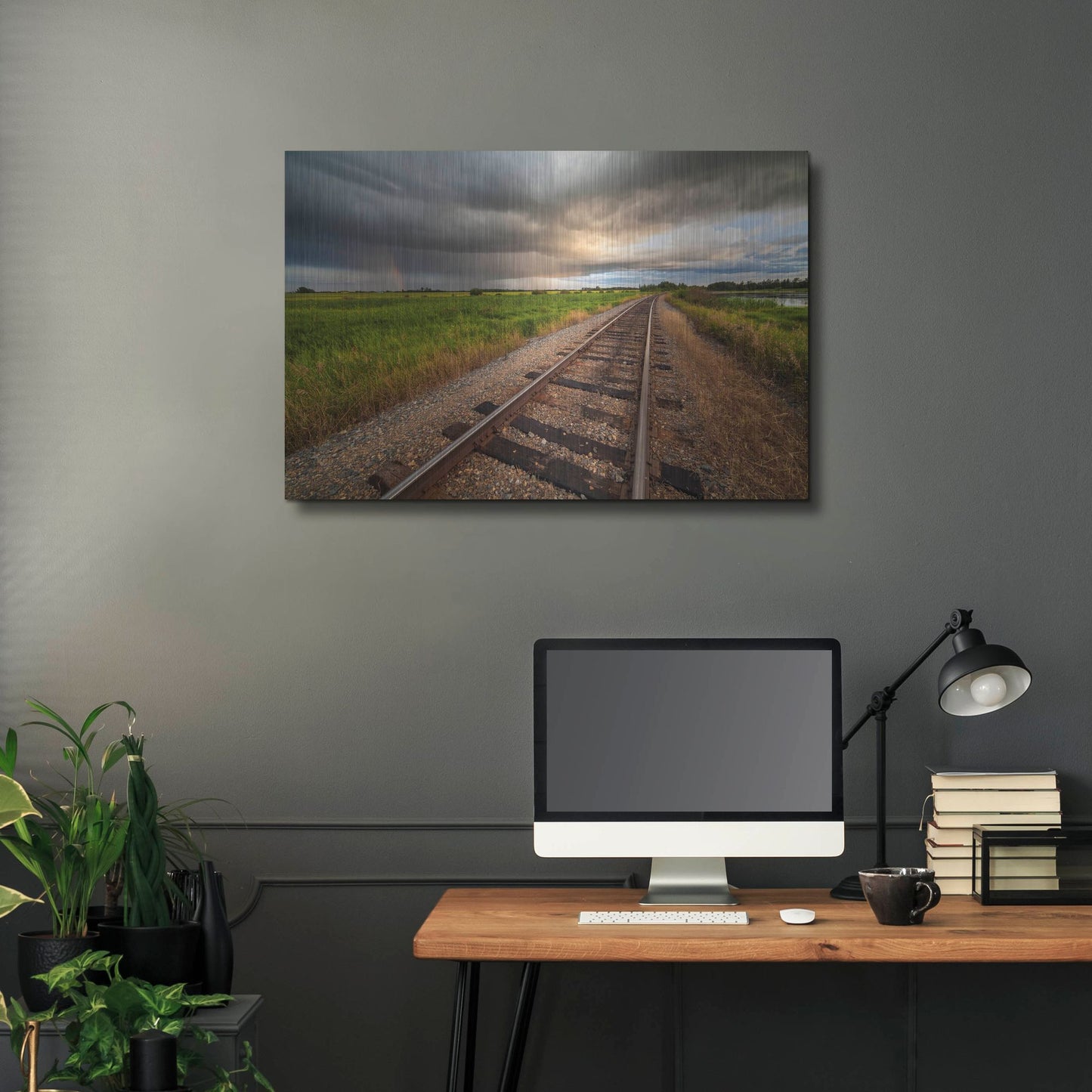 Luxe Metal Art 'Train Track Sunset 1' by Joe Reimer Photography, Metal Wall Art,36x24