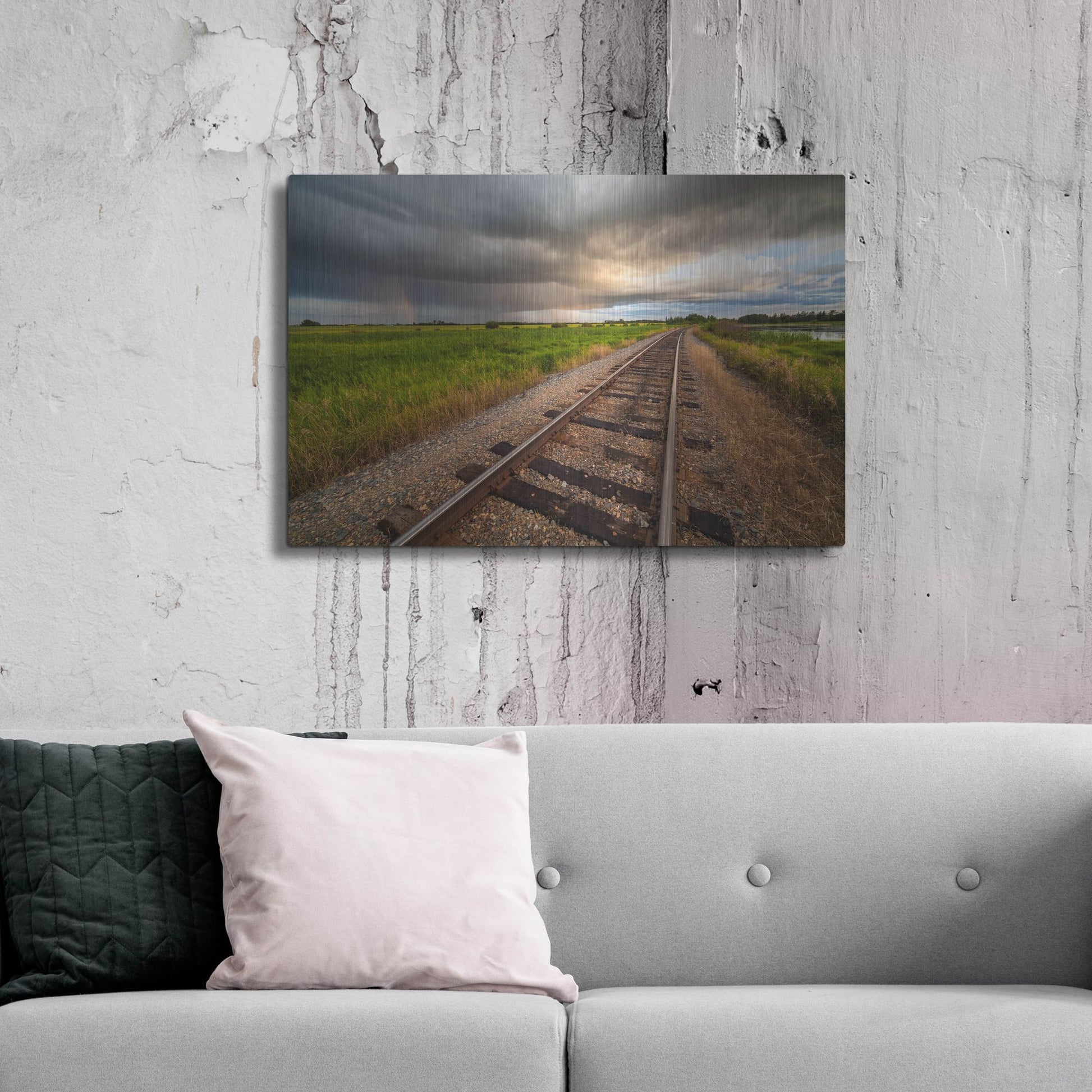 Luxe Metal Art 'Train Track Sunset 1' by Joe Reimer Photography, Metal Wall Art,36x24