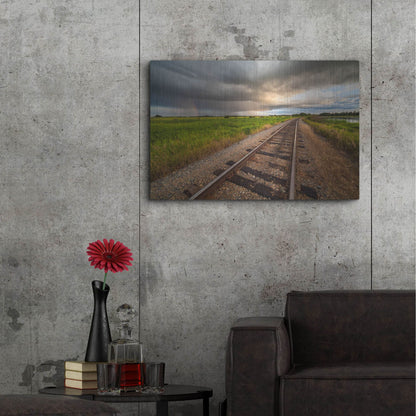 Luxe Metal Art 'Train Track Sunset 1' by Joe Reimer Photography, Metal Wall Art,36x24