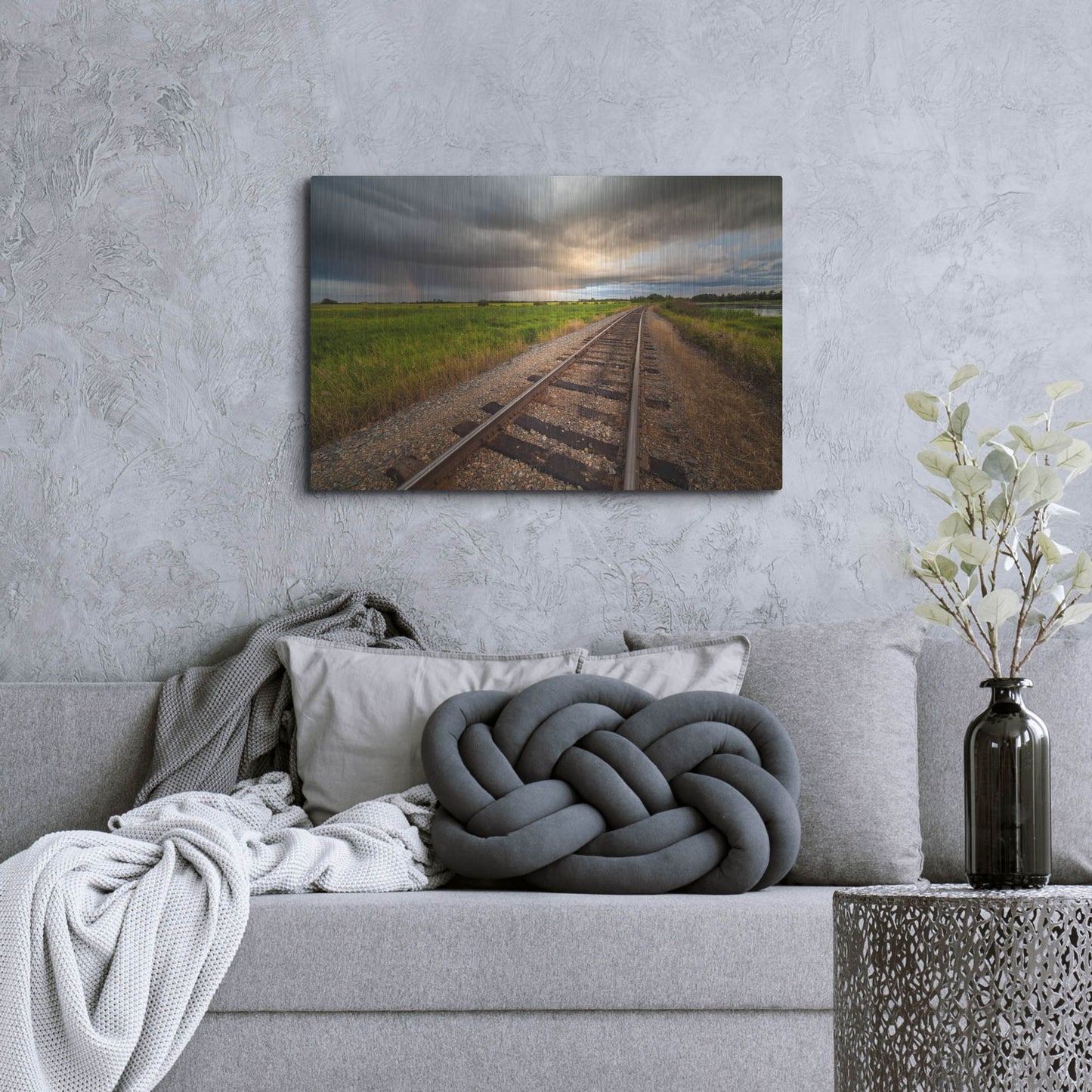 Luxe Metal Art 'Train Track Sunset 1' by Joe Reimer Photography, Metal Wall Art,36x24