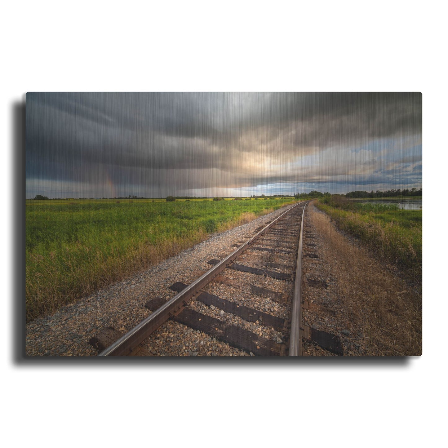 Luxe Metal Art 'Train Track Sunset 1' by Joe Reimer Photography, Metal Wall Art