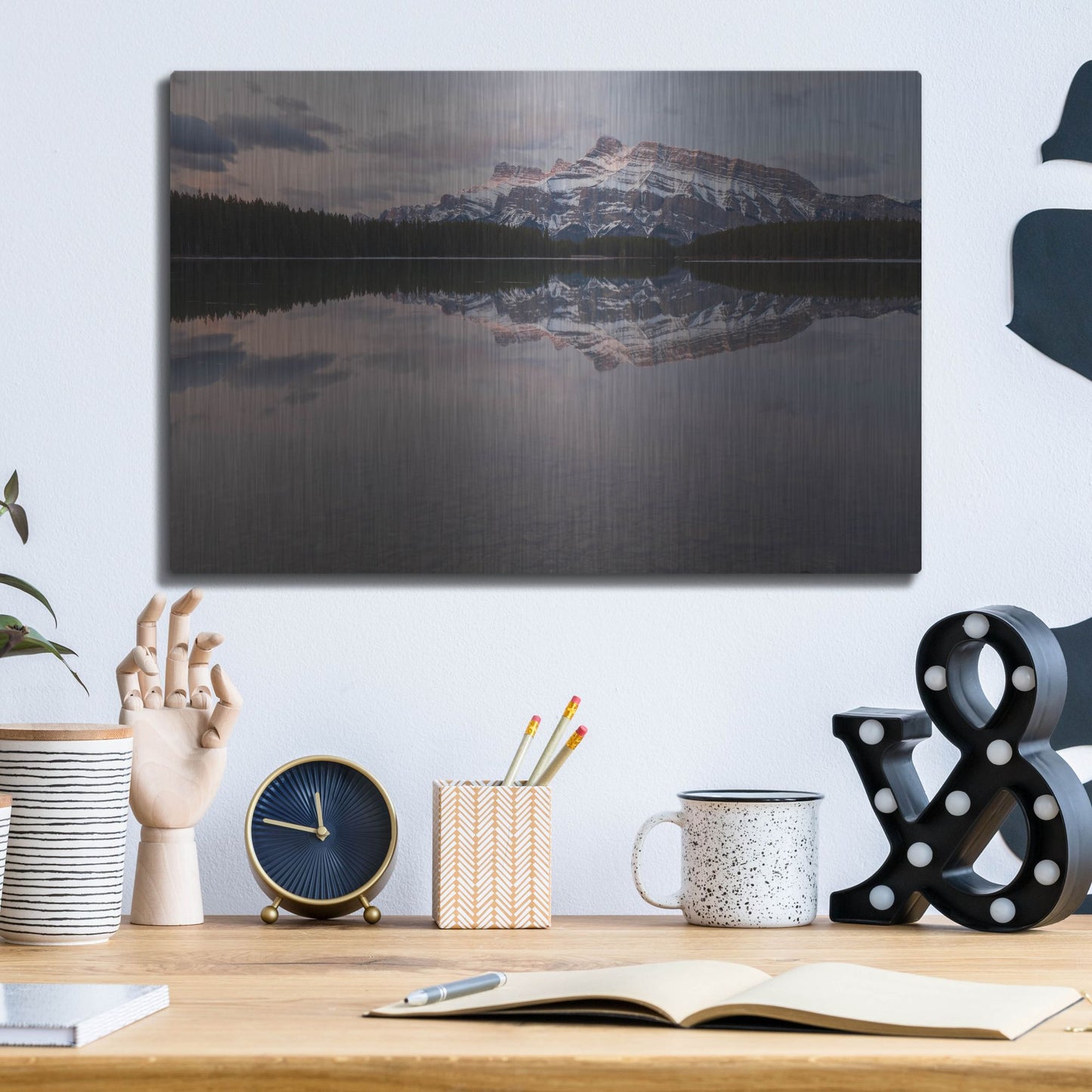 Luxe Metal Art 'Two Jack Lake 1' by Joe Reimer Photography, Metal Wall Art,16x12