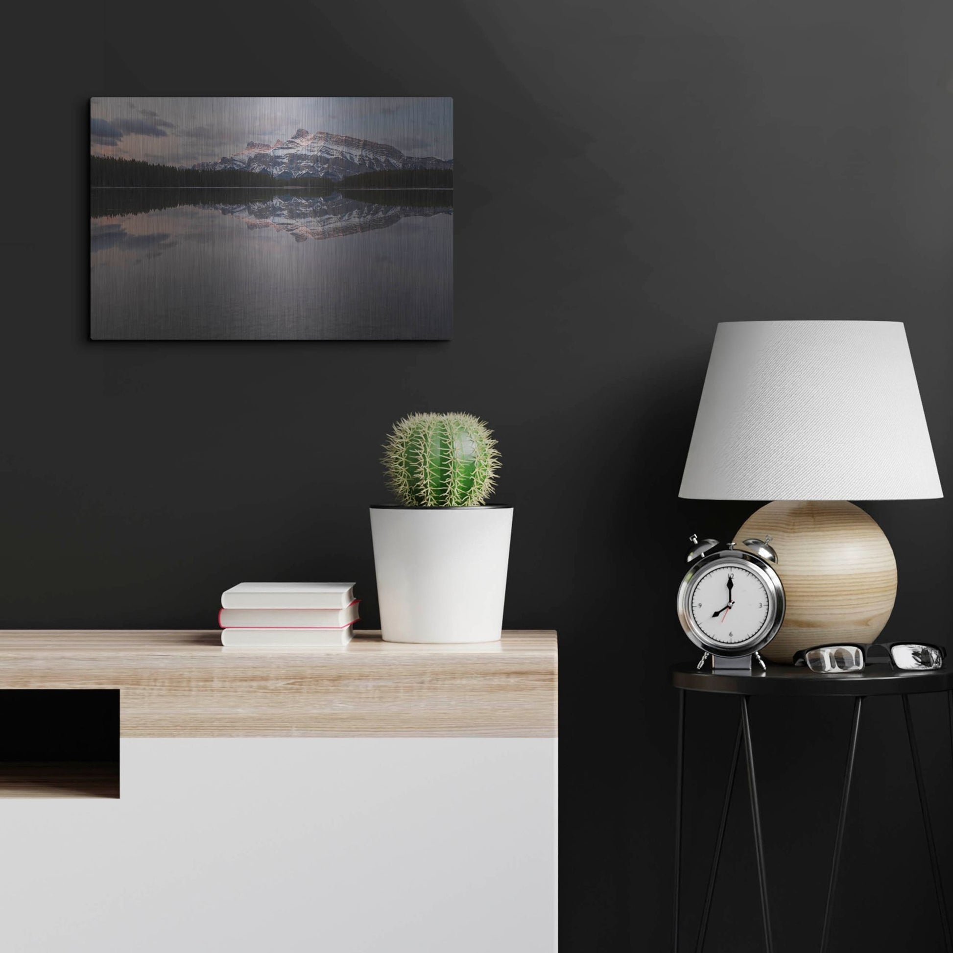 Luxe Metal Art 'Two Jack Lake 1' by Joe Reimer Photography, Metal Wall Art,24x16