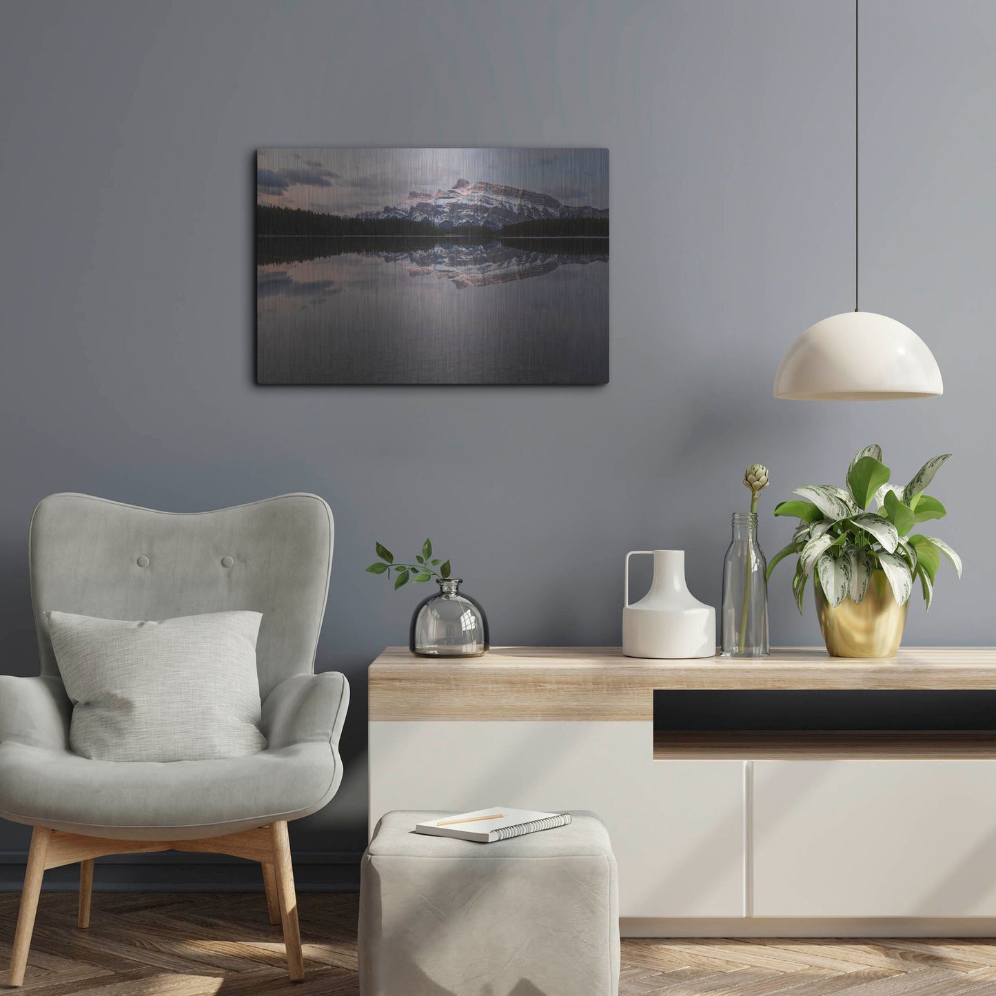 Luxe Metal Art 'Two Jack Lake 1' by Joe Reimer Photography, Metal Wall Art,24x16