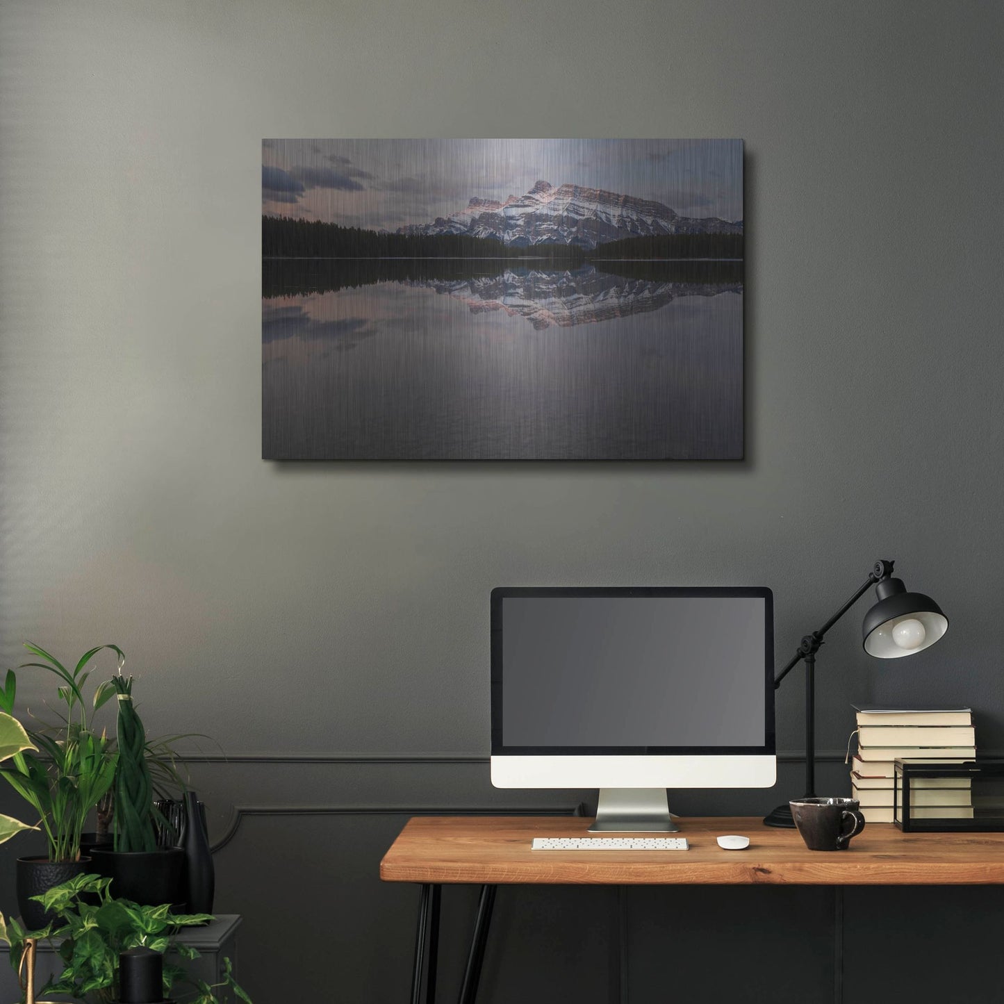 Luxe Metal Art 'Two Jack Lake 1' by Joe Reimer Photography, Metal Wall Art,36x24