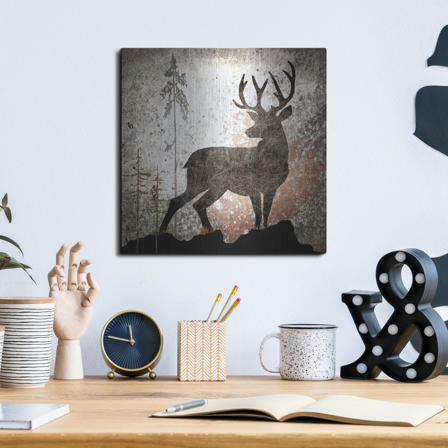 Luxe Metal Art 'Calling Deer' by Lightbox Journal, Metal Wall Art,12x12