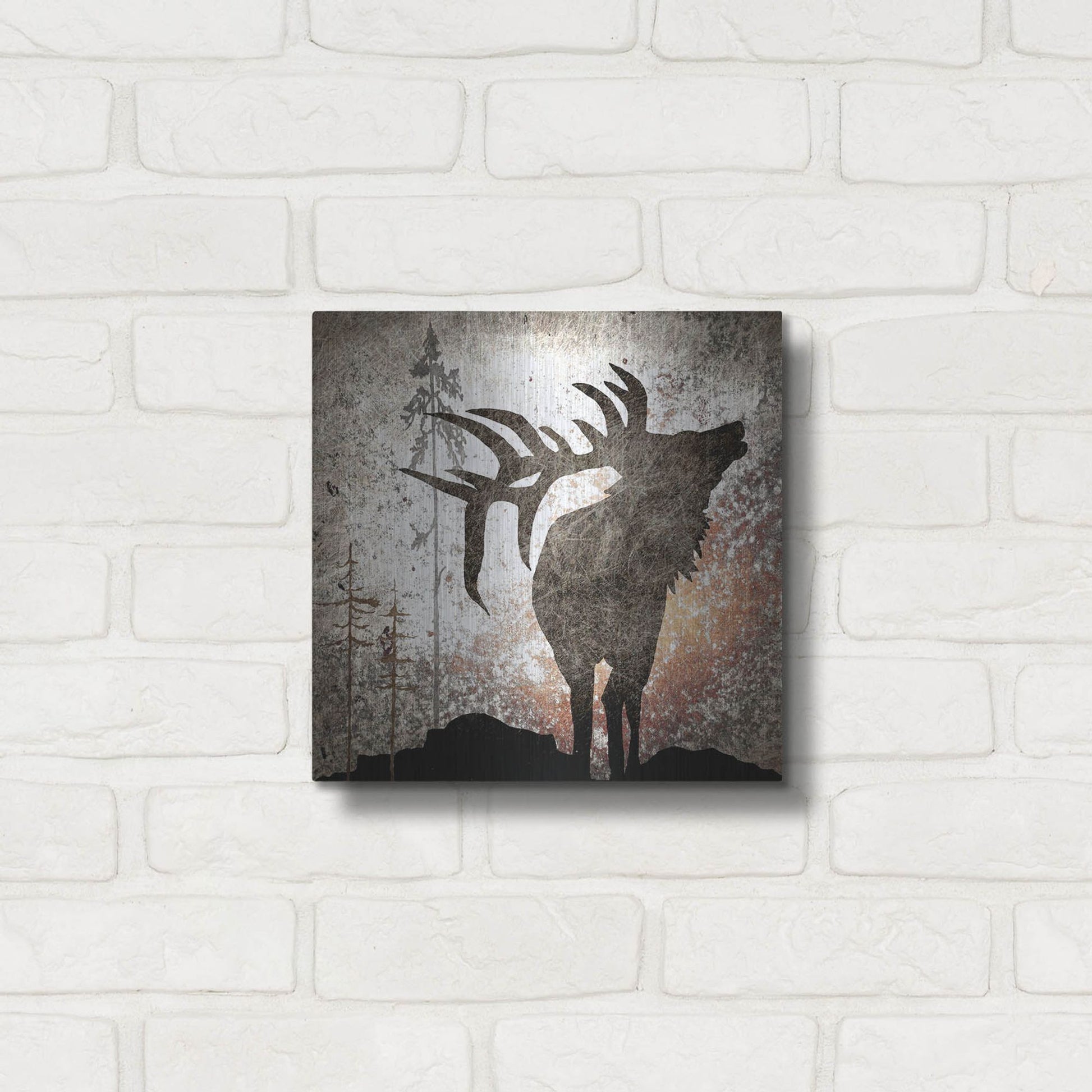 Luxe Metal Art 'Calling Elk' by Lightbox Journal, Metal Wall Art,12x12