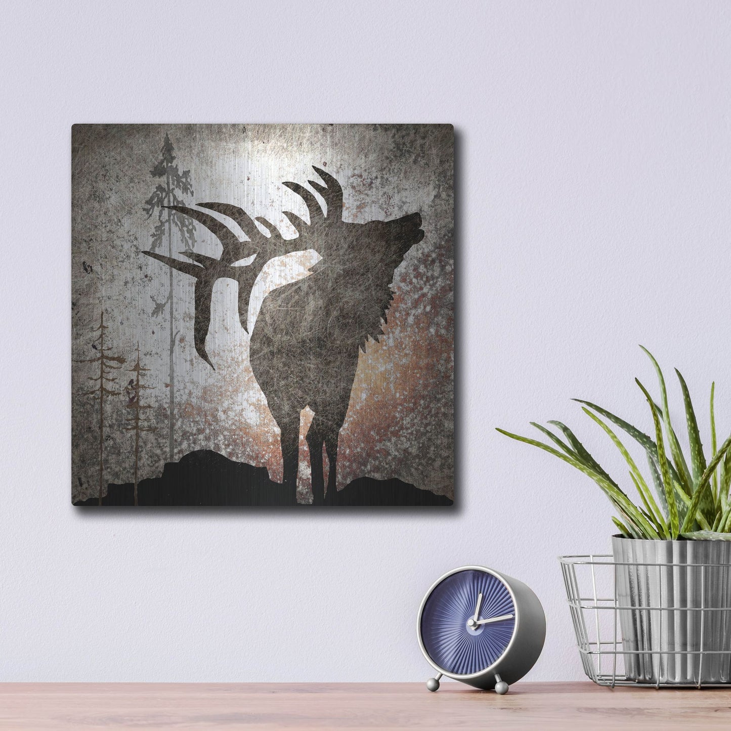 Luxe Metal Art 'Calling Elk' by Lightbox Journal, Metal Wall Art,12x12