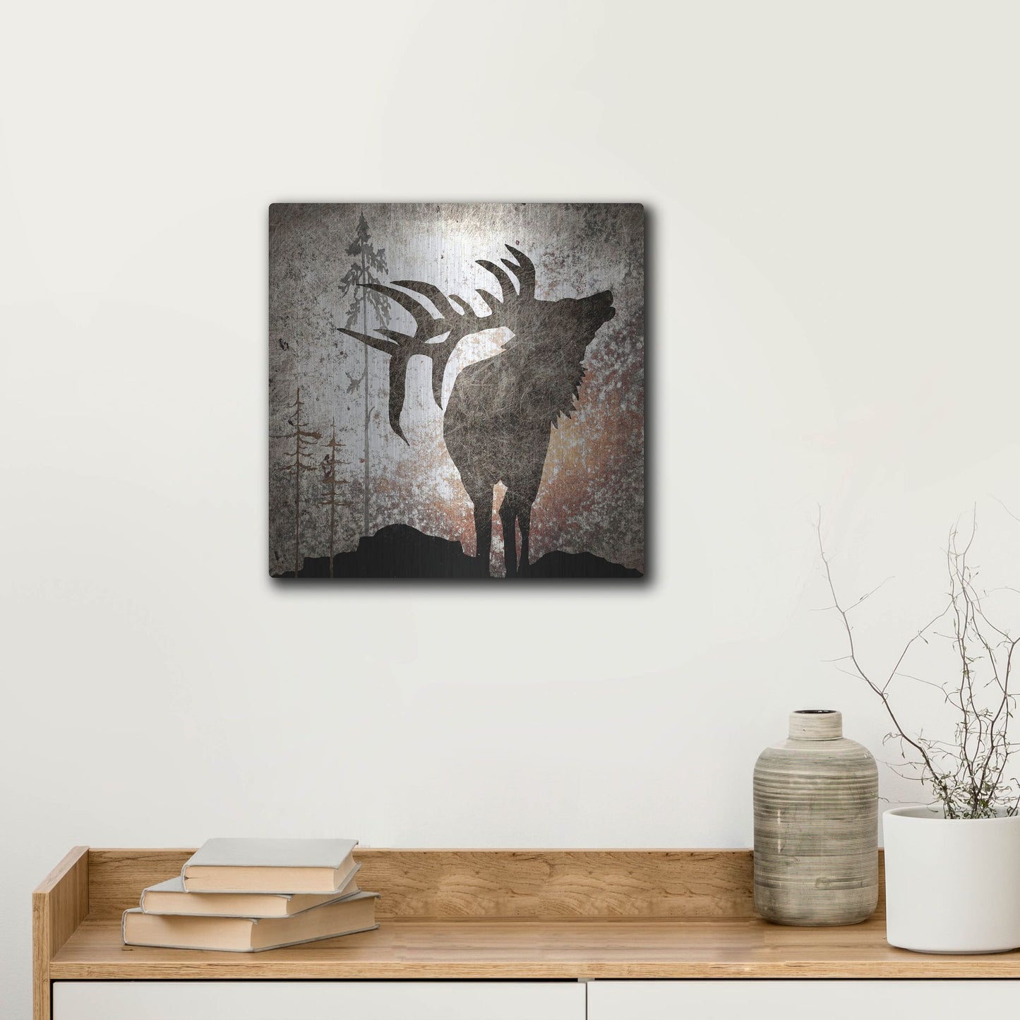 Luxe Metal Art 'Calling Elk' by Lightbox Journal, Metal Wall Art,12x12