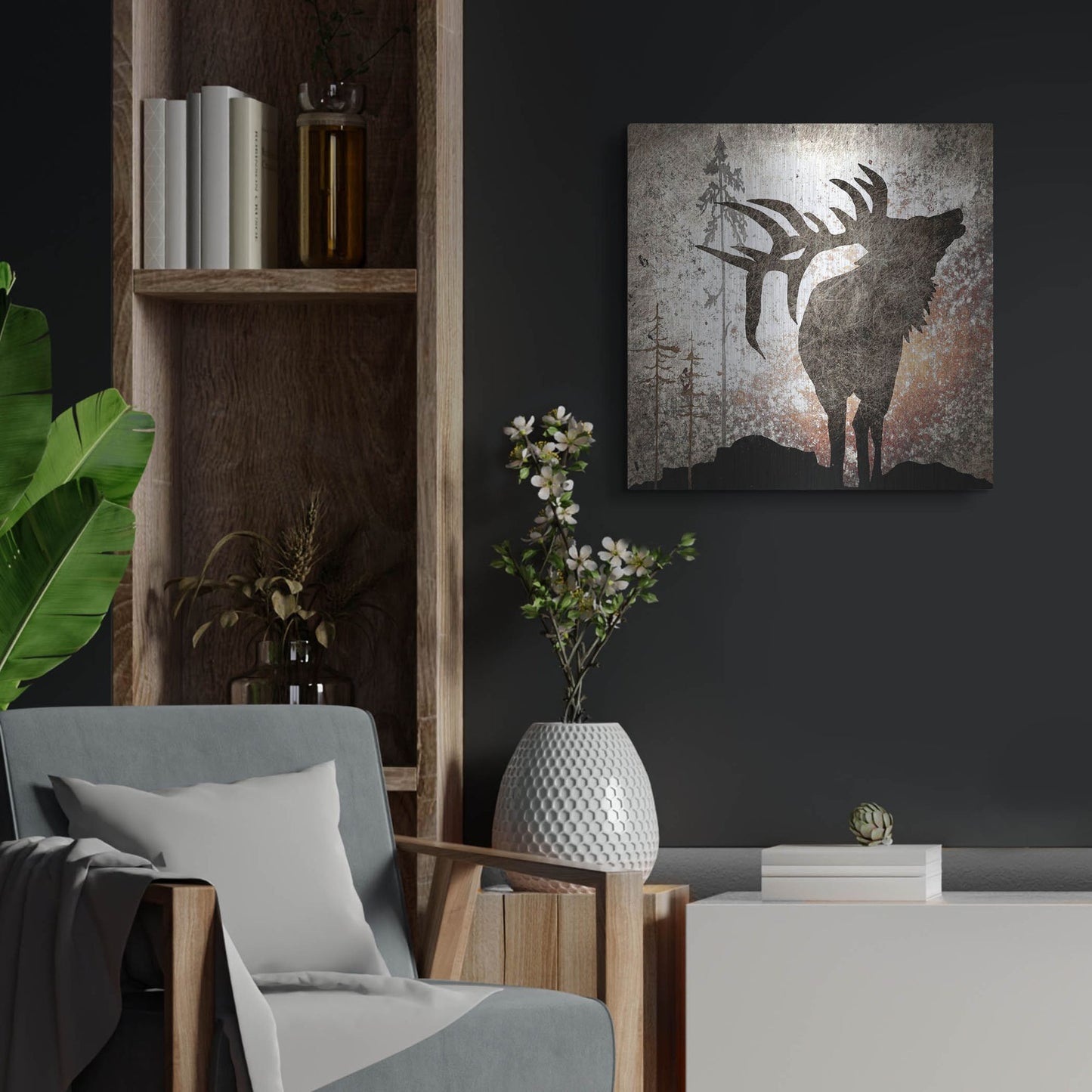 Luxe Metal Art 'Calling Elk' by Lightbox Journal, Metal Wall Art,24x24