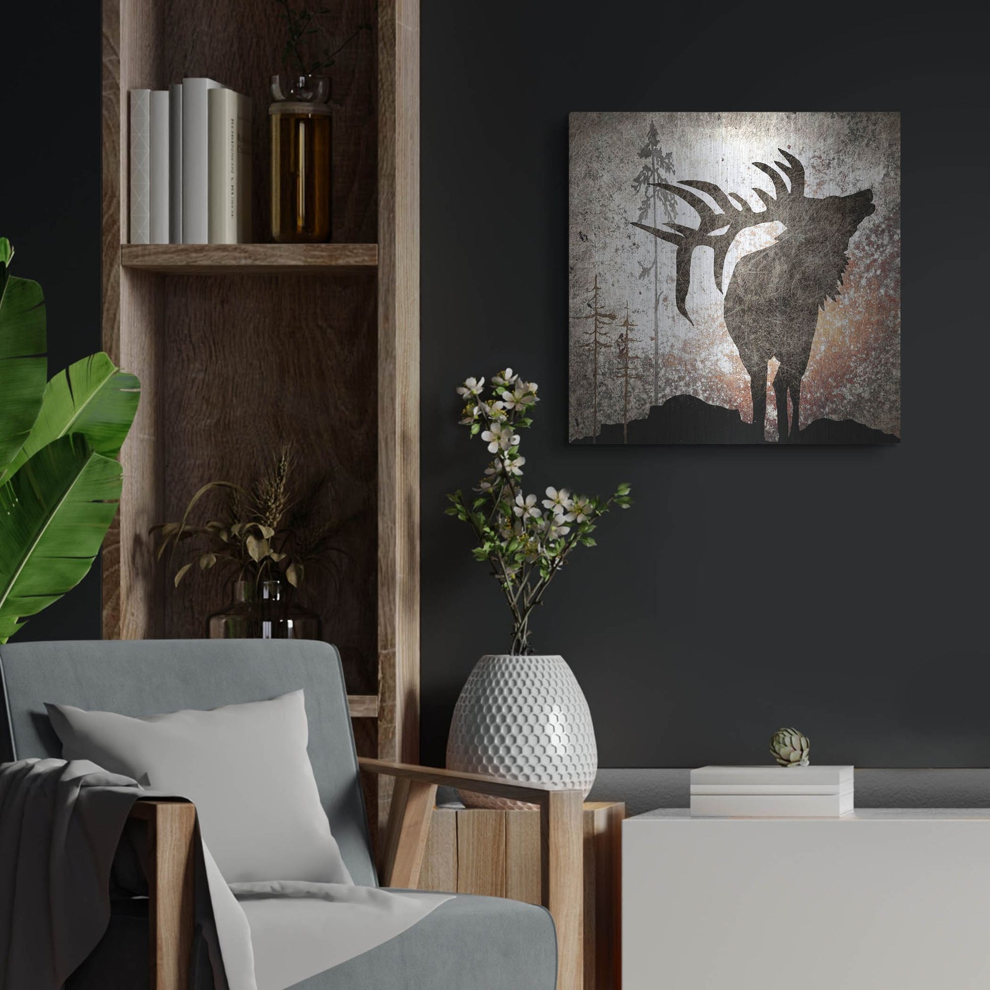 Luxe Metal Art 'Calling Elk' by Lightbox Journal, Metal Wall Art,24x24