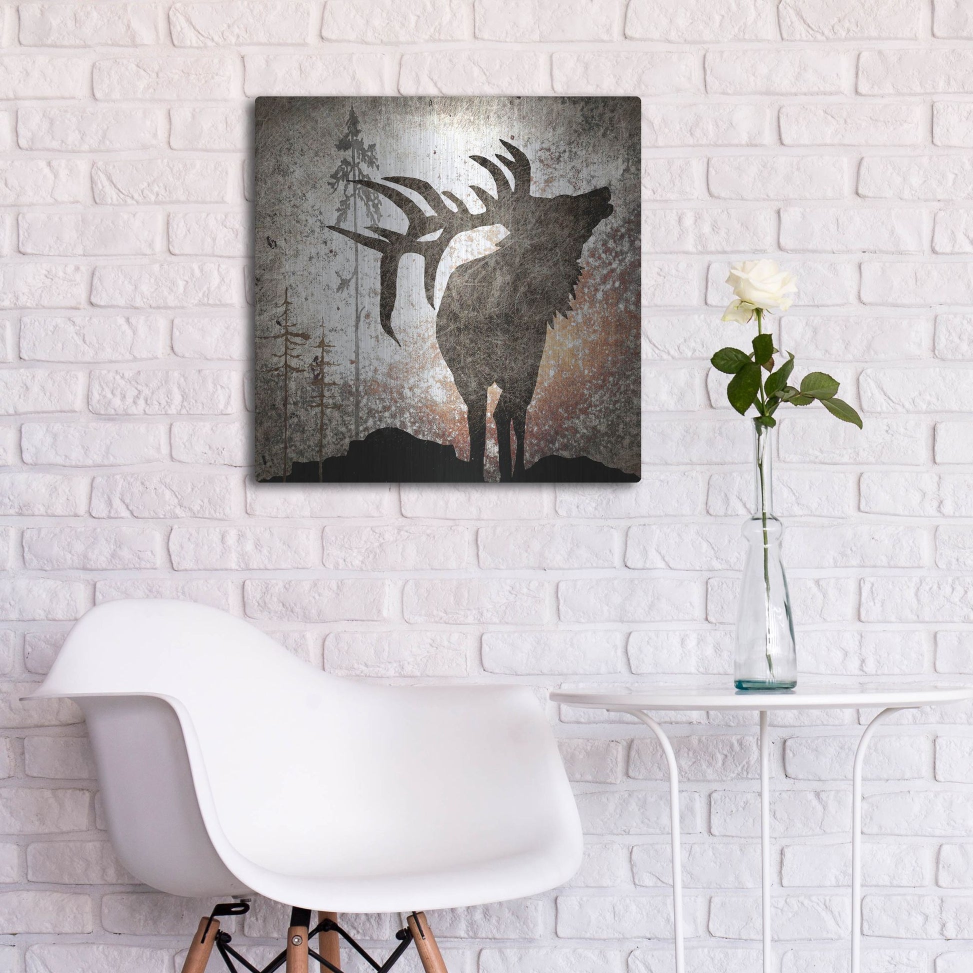 Luxe Metal Art 'Calling Elk' by Lightbox Journal, Metal Wall Art,24x24