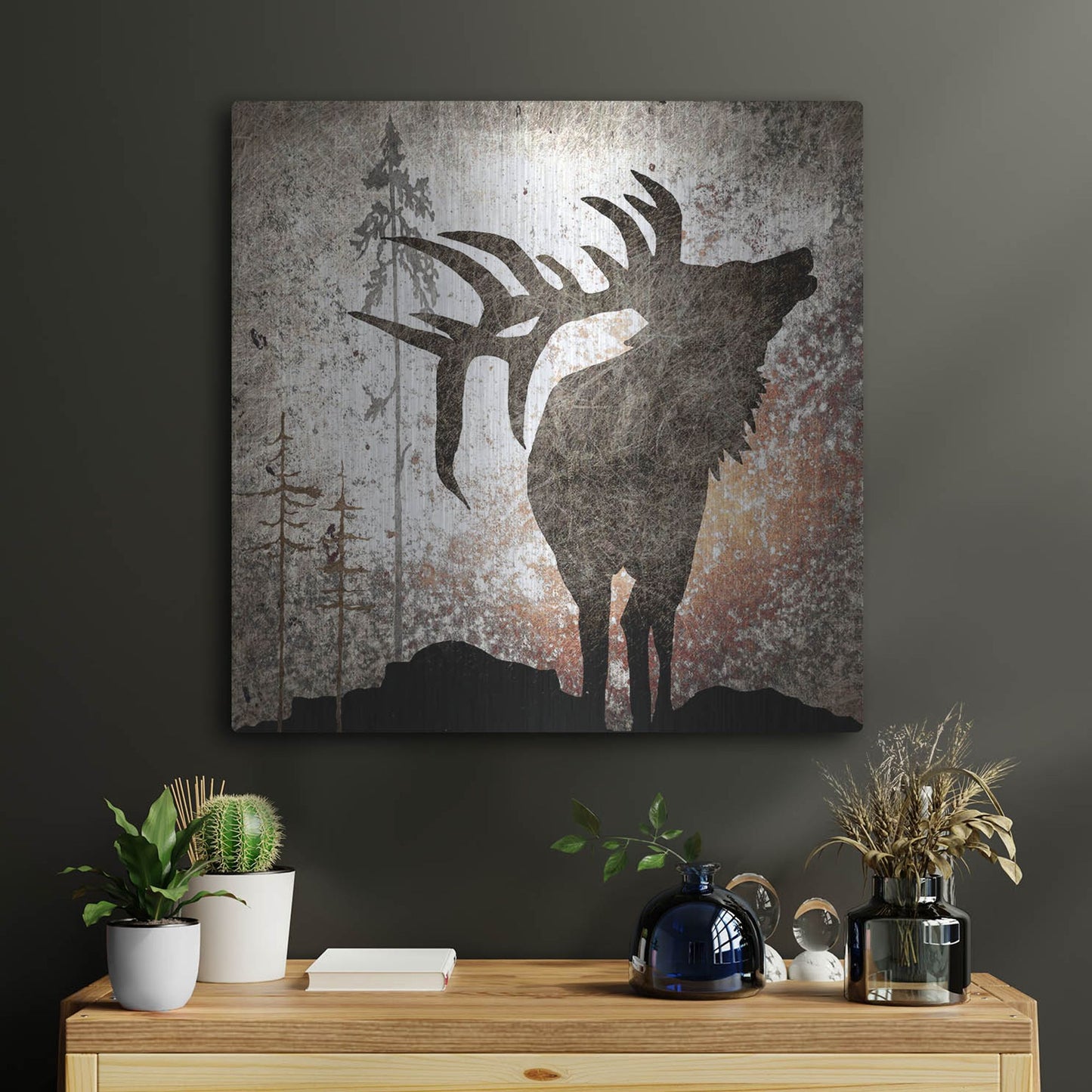 Luxe Metal Art 'Calling Elk' by Lightbox Journal, Metal Wall Art,24x24