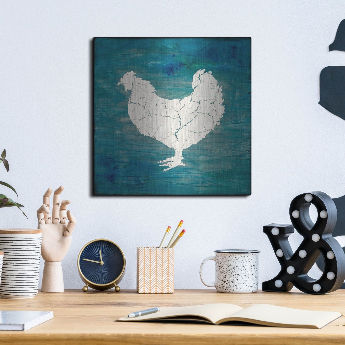 Luxe Metal Art 'Farm Chicken' by Lightbox Journal, Metal Wall Art,12x12